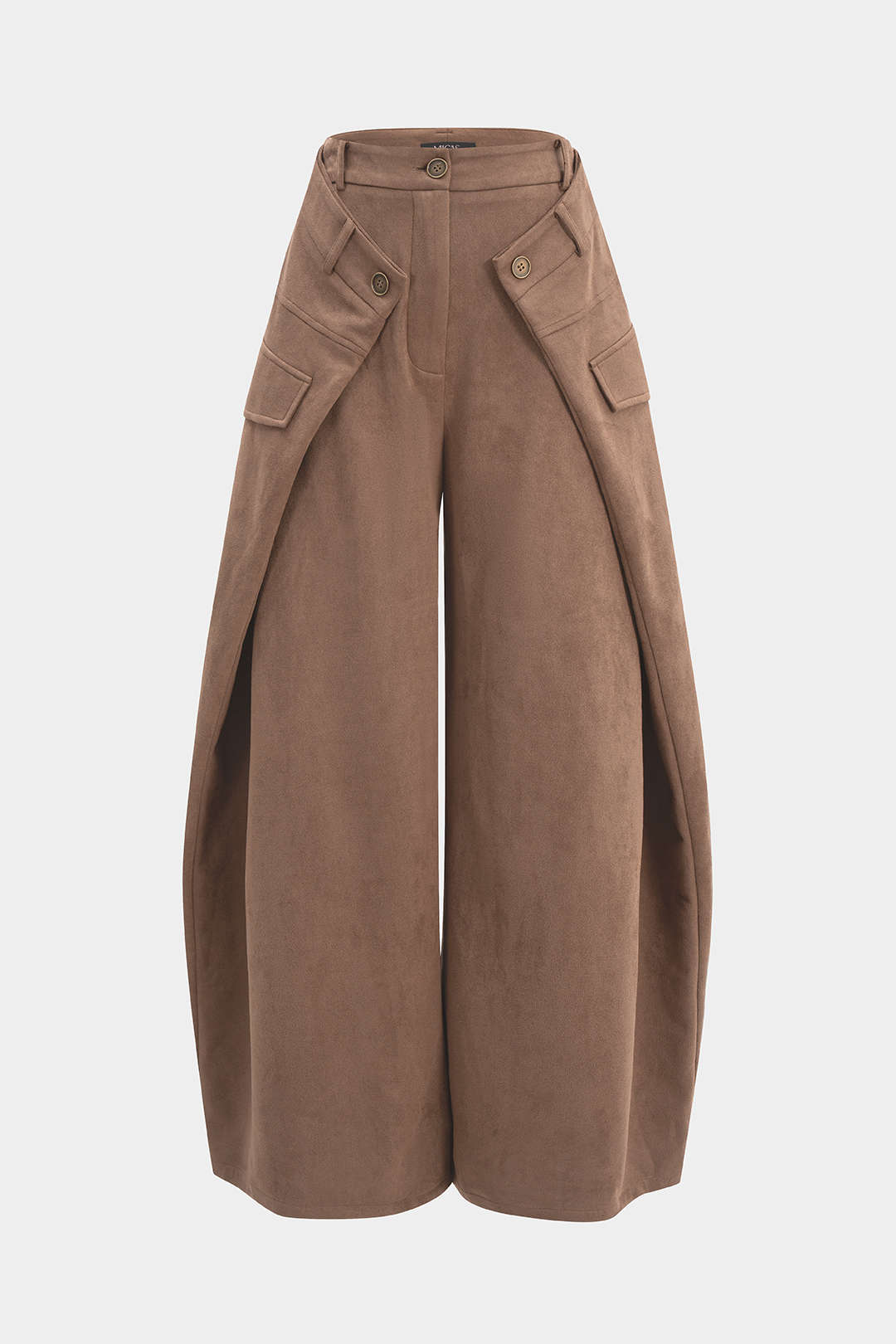 Suede Double Waistband Fake Pocket Straight Leg Pants