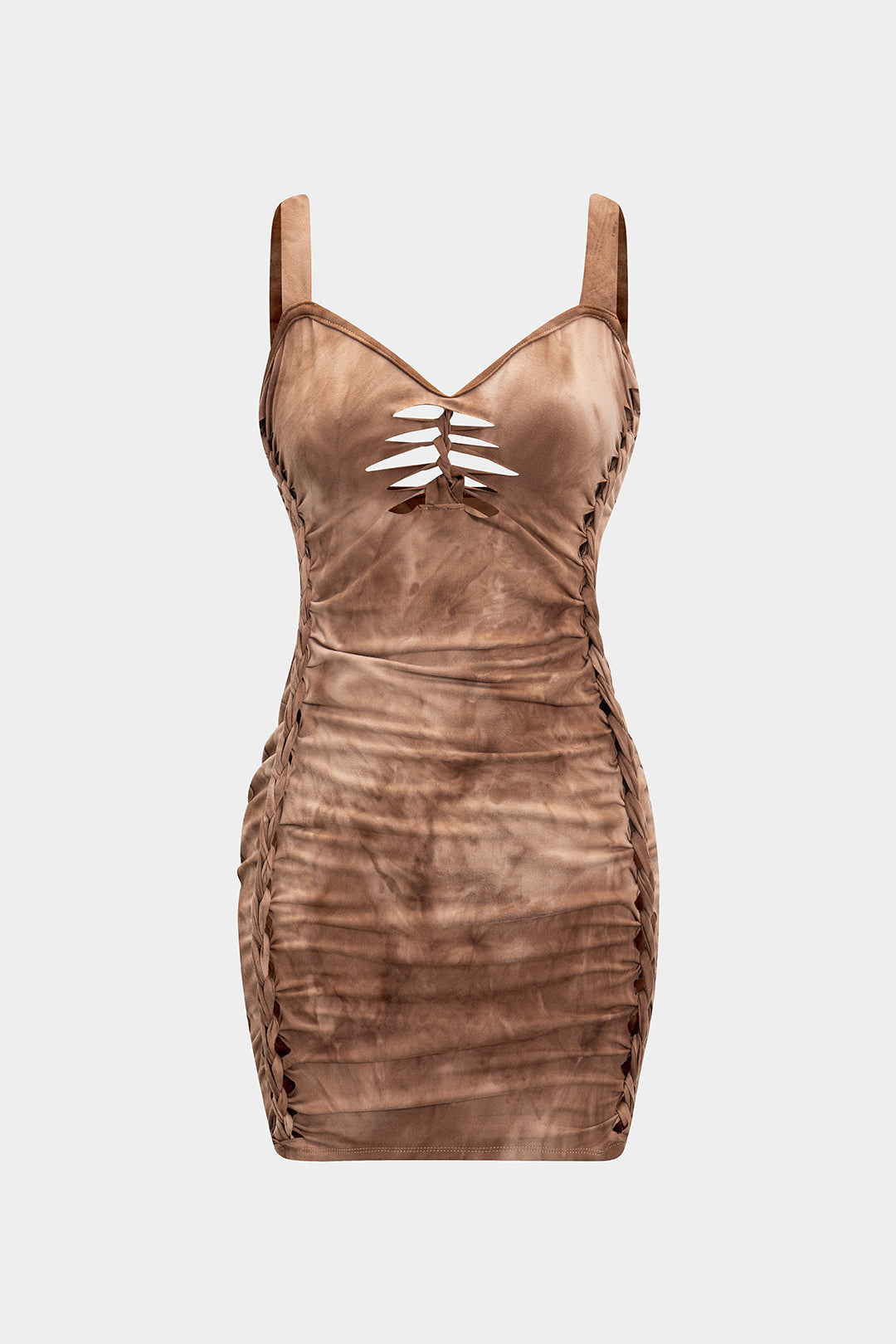 Robe midi sans manches dos nu froncée avec découpes