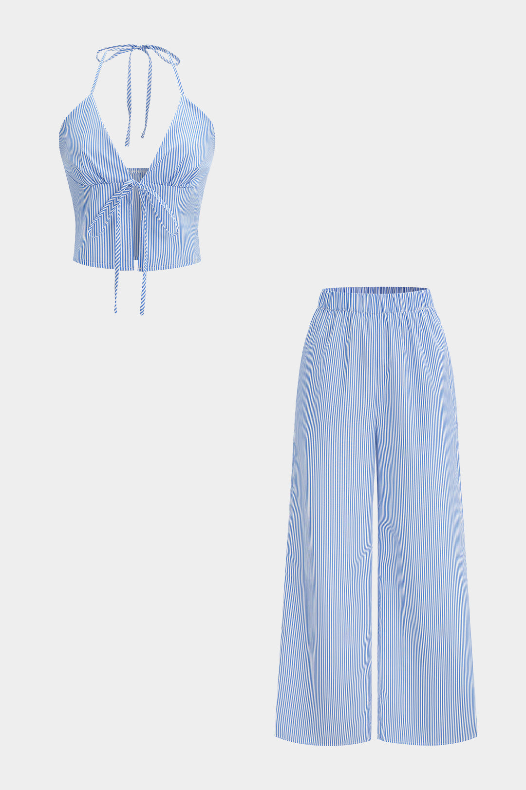 Gestreiftes Neckholder-Cami-Top zum Binden und Hose mit weitem Bein Set
