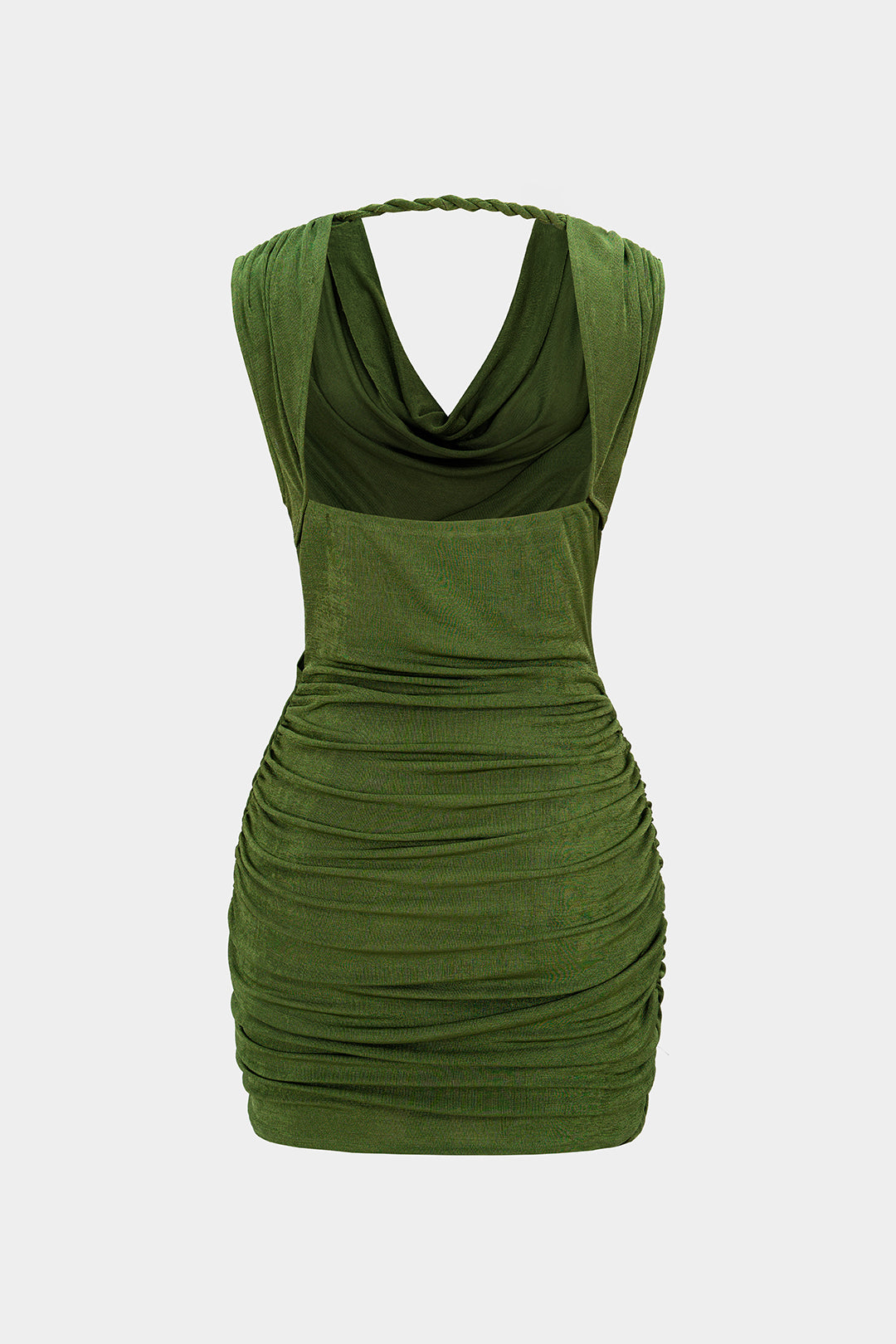 Draped Cowl Neck Twist Knot Asymmetrical Sleeveless Mini Dress