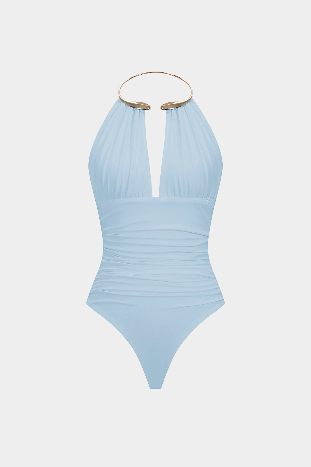Metallic Deko Neckholder Geraffter Ärmelloser Rückenfekter Bodysuit