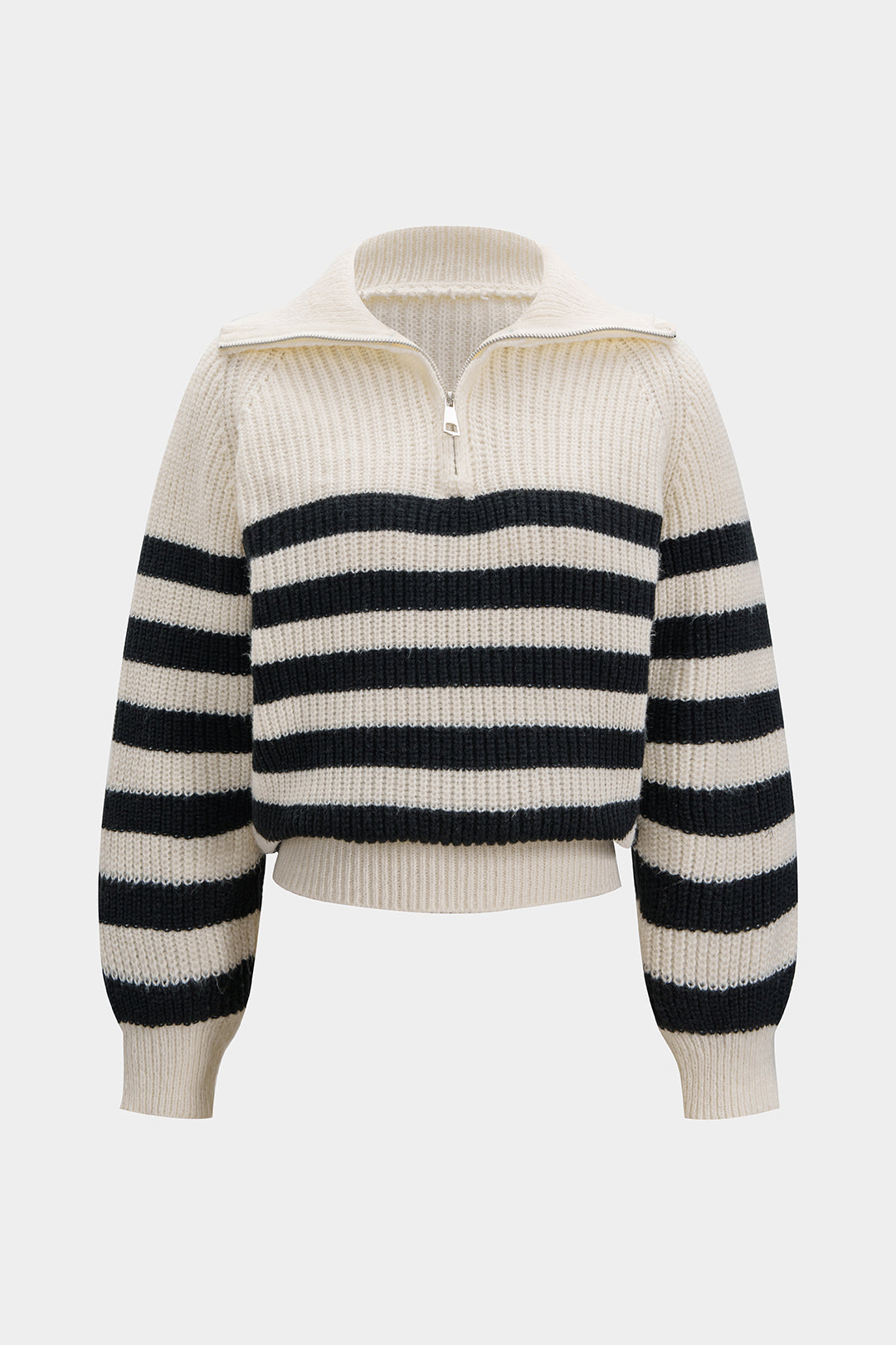 Knit ColorBlock Zipper Long-Sleeve Top