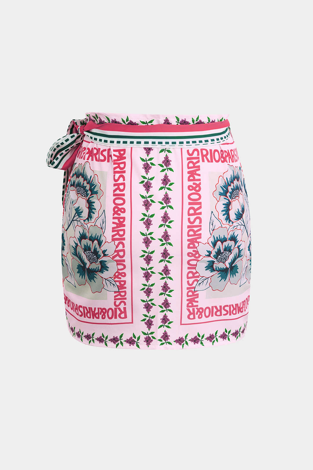 Retro Floral Print Knotted Wrap Mini Skirt