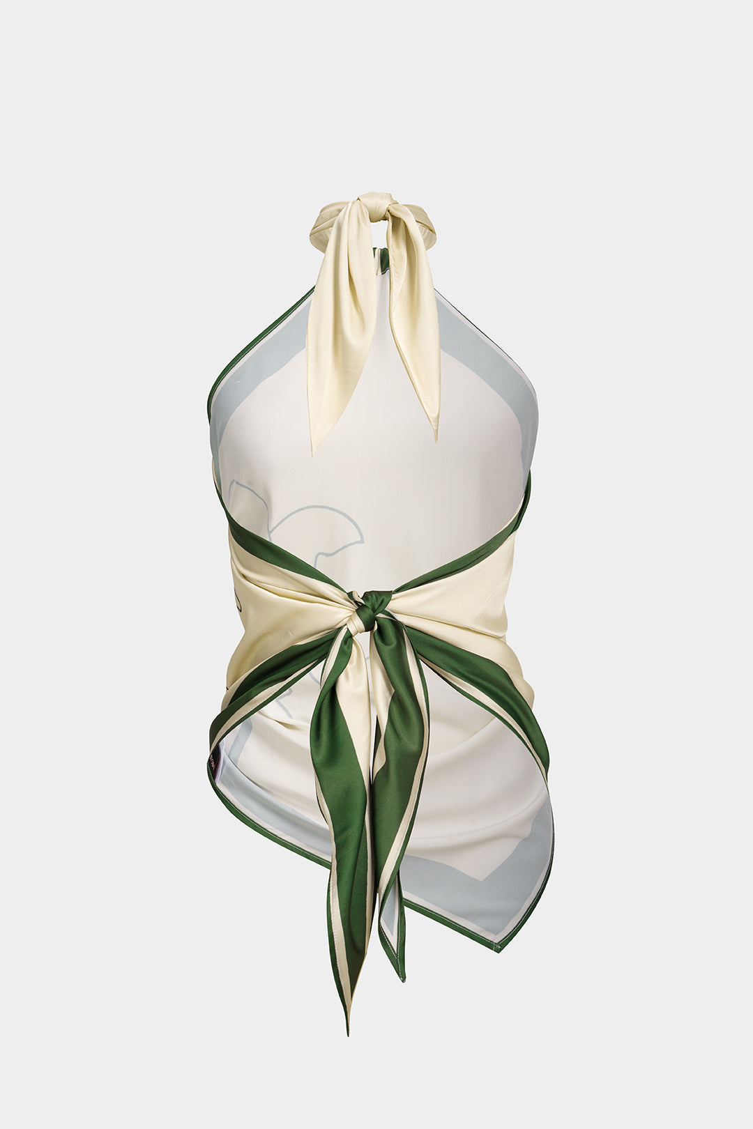 Haut sans manches dos nu en satin à imprimé floral contrastant avec col halter à nouer