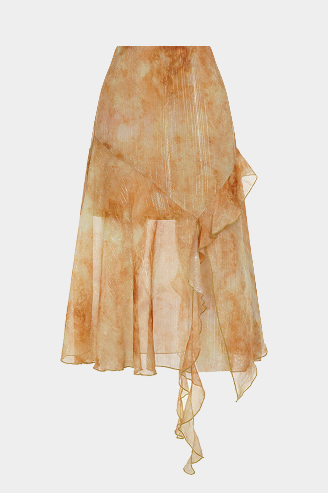 Retro Tie Dye Print Chiffon Asymmetrical Ruffle Ruched Skirt
