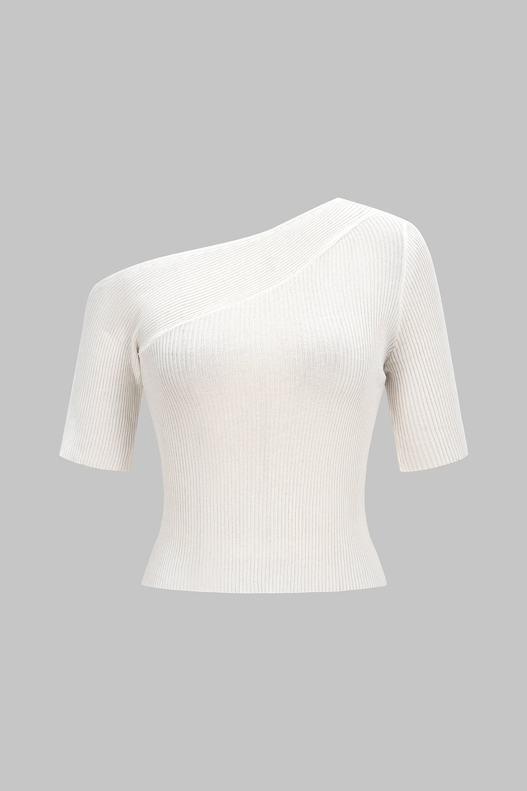Knit Solid One Shoulder Short-Sleeve Top