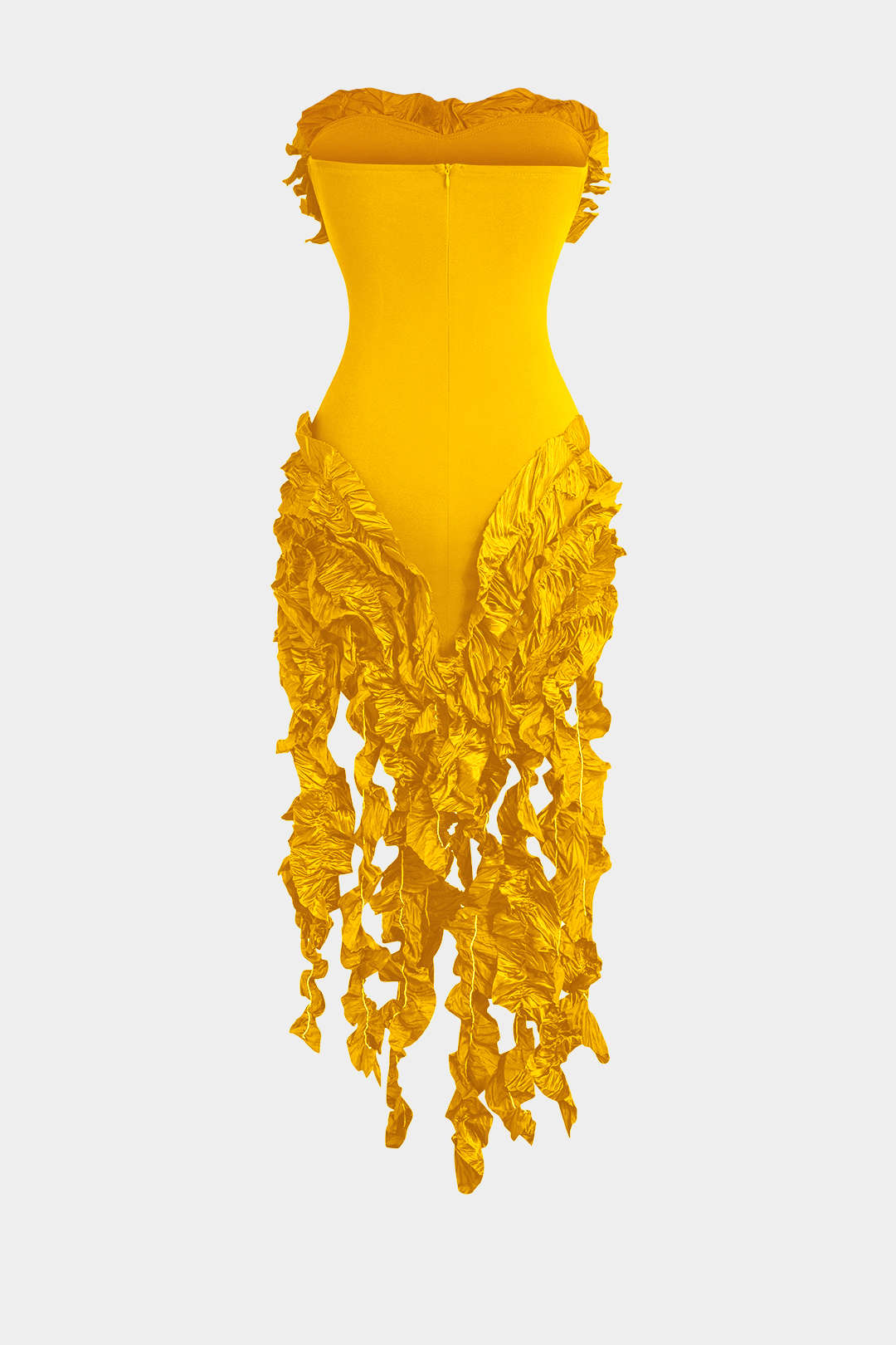 Robe midi bustier à volants et franges