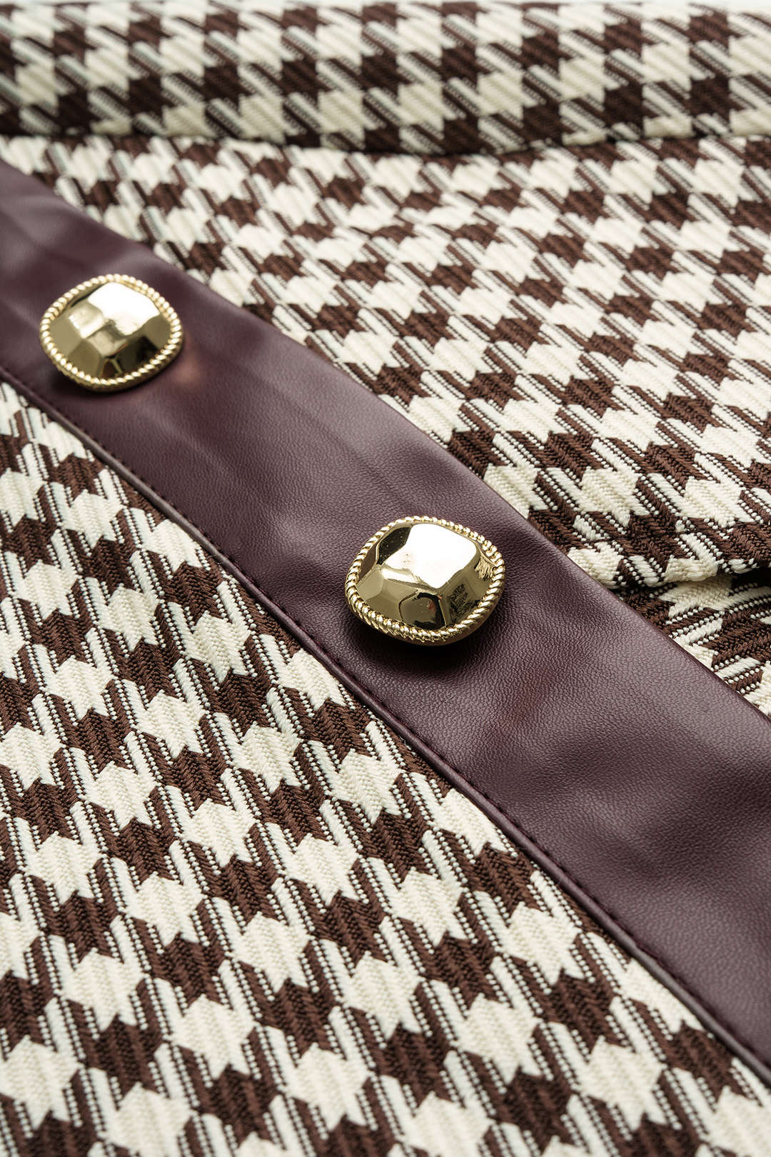 Rock mit Hahnentrittmuster, Faux-Leder-Patchwork und asymmetrischem Seitenschlitz