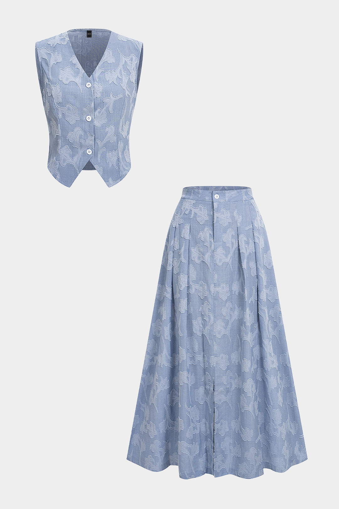 Jacquard V-Neck Vest And High Waist Ruched Skirt Set