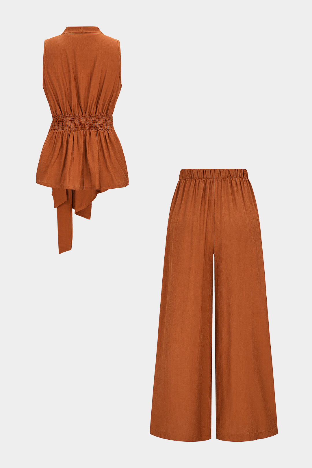 Einfarbiges Neckholder-Tanktop- und Weite-Hose-Set