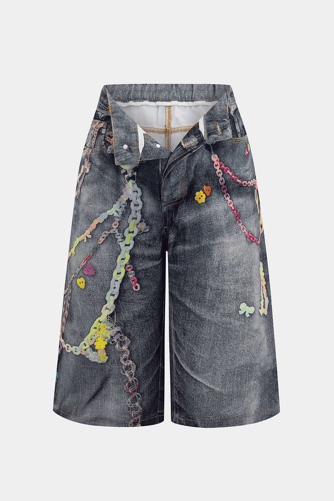 Chain Print Wide Leg Shorts