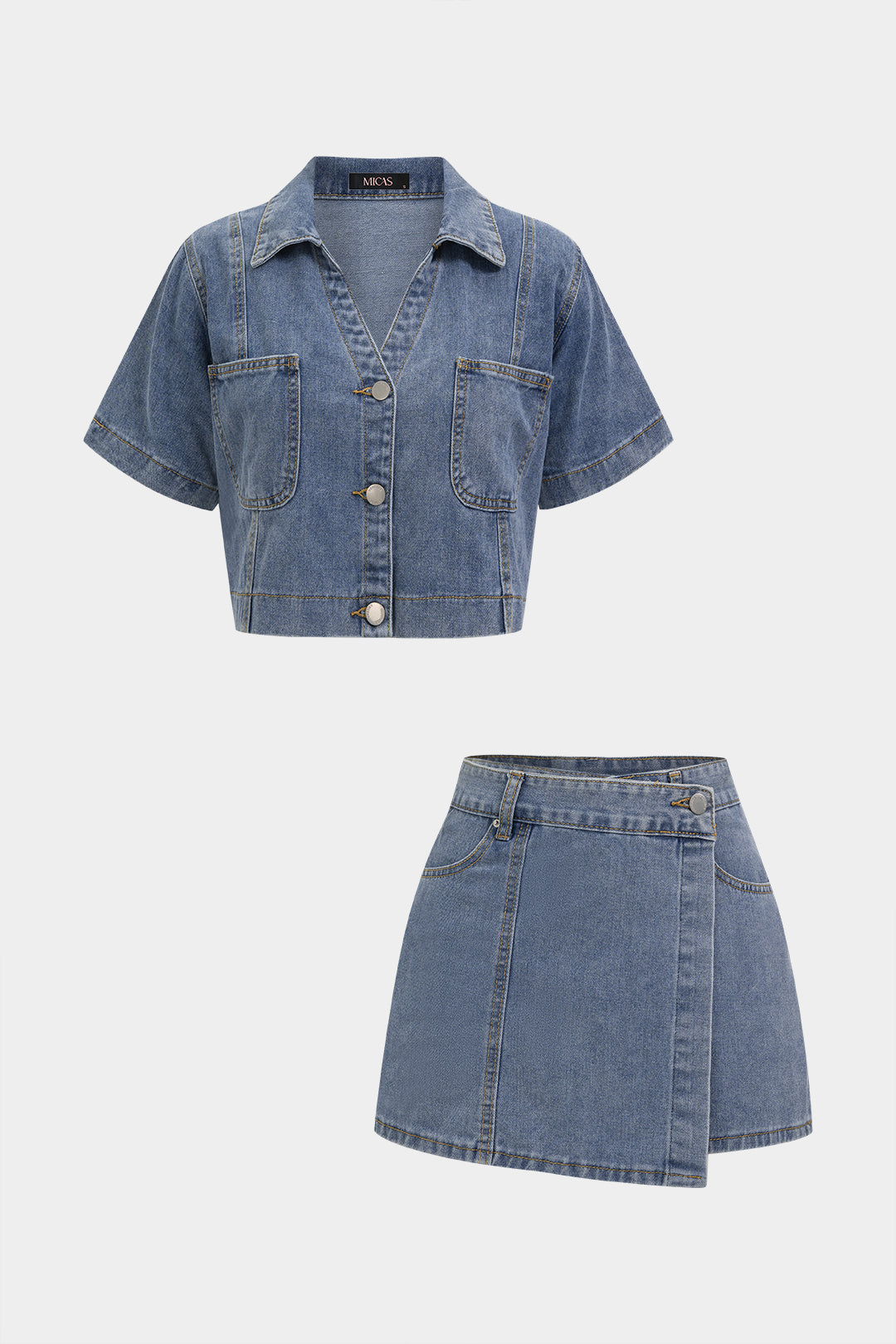 Jeans-V-Ausschnitt asymmetrisch gekreuzter Anzug