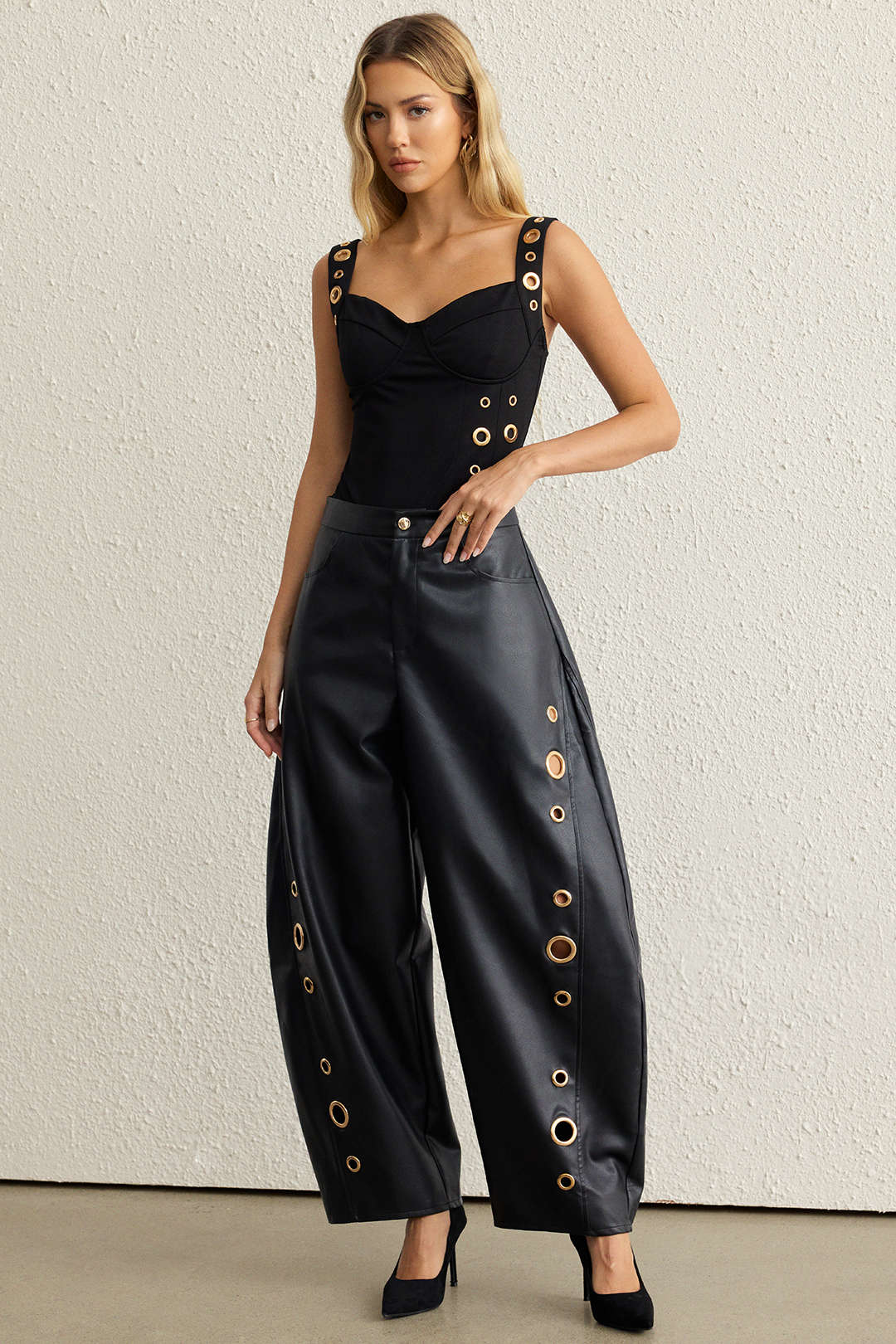 Metallic Eyelet Tank Sleeveless Bodysuit