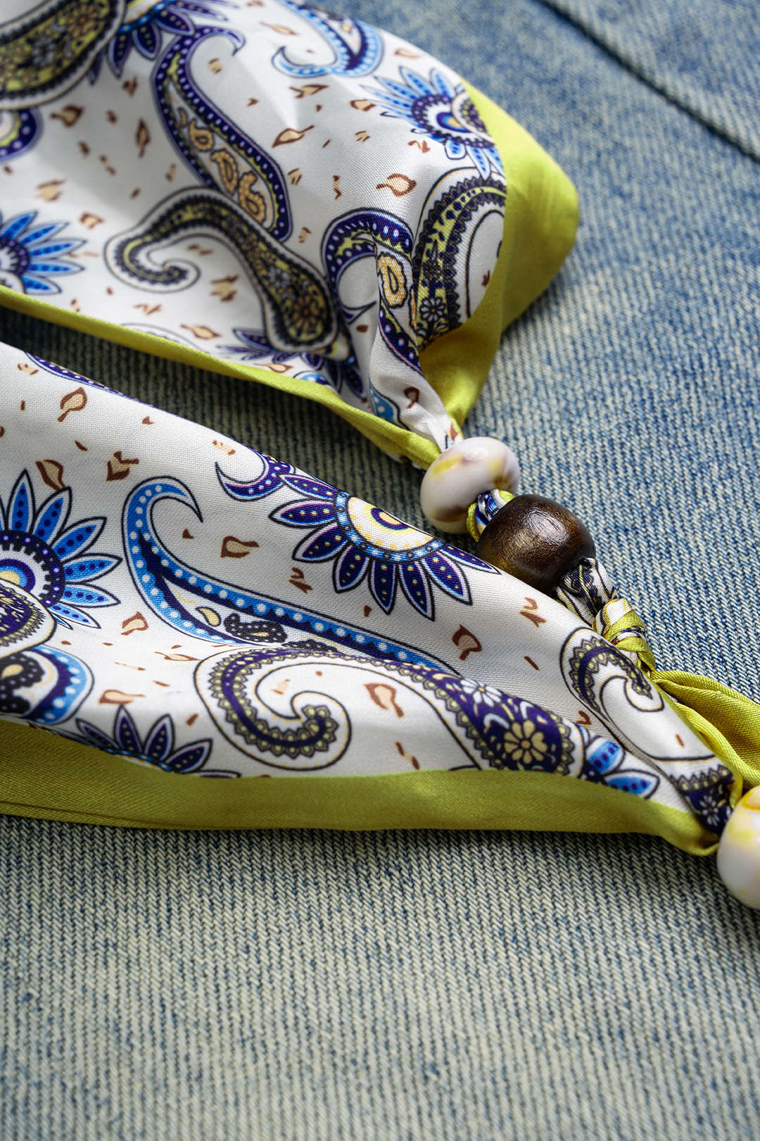 Denim Artistic Print Tie-Up Straight Leg Shorts