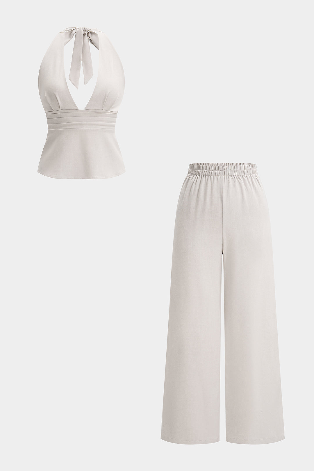 V-Ausschnitt Neckholder zum Binden Top und Hose mit weitem Bein Set