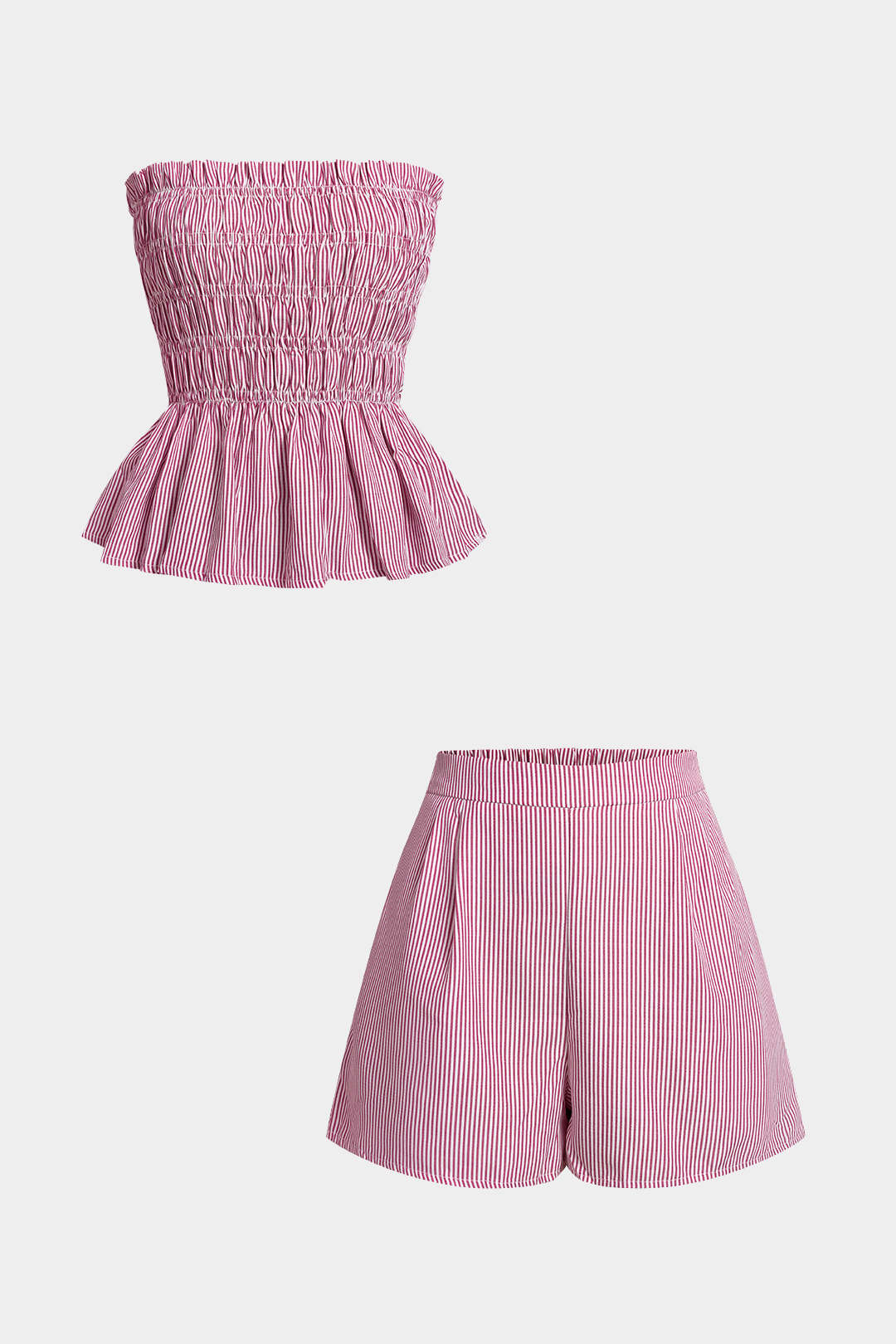 Gestreiftes Oberteil und Shorts-Set mit Muschelsaum