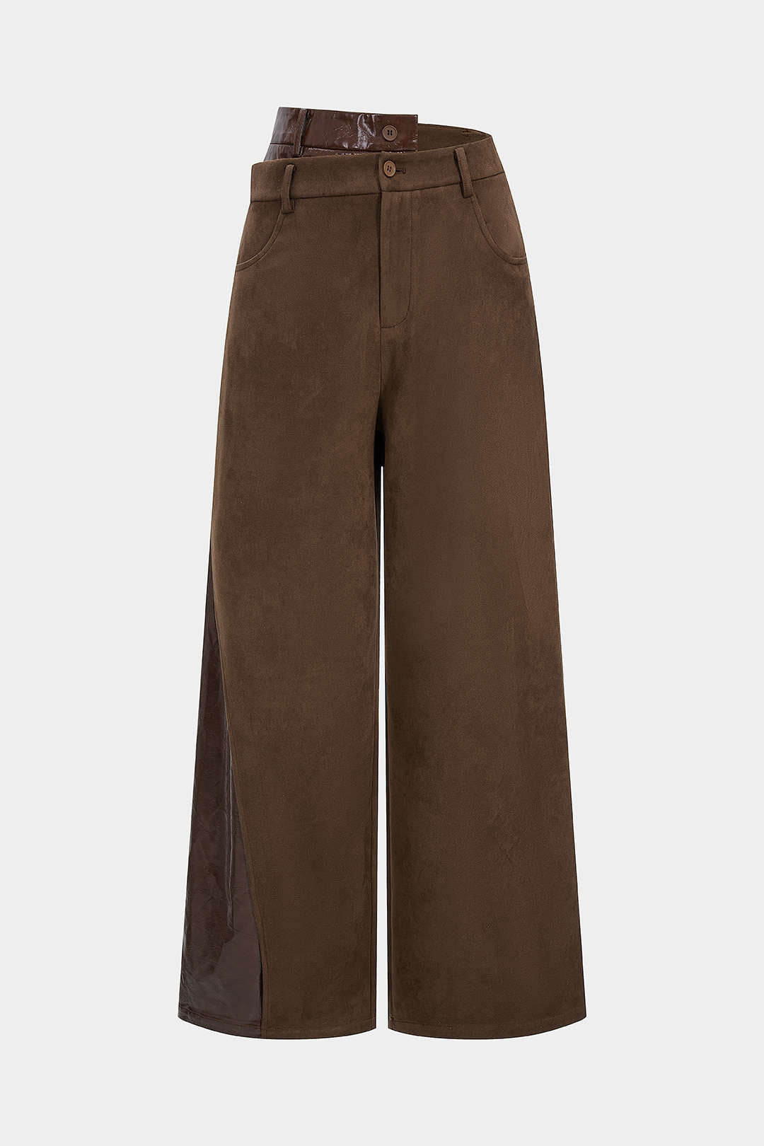Faux Leather Suede Patchwork High Waist Asymmetrical Pants
