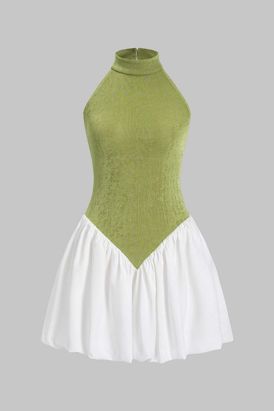 Patchwork Mock-Neck Rückenfreies Gerafftes Ärmelloses Minikleid