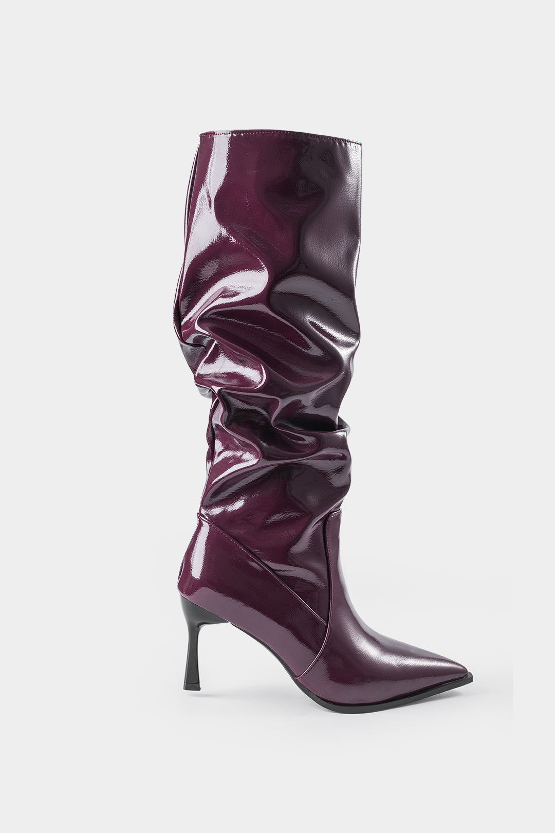 Kunstleder geraffte spitz zulaufende Kniehohe Stiefel
