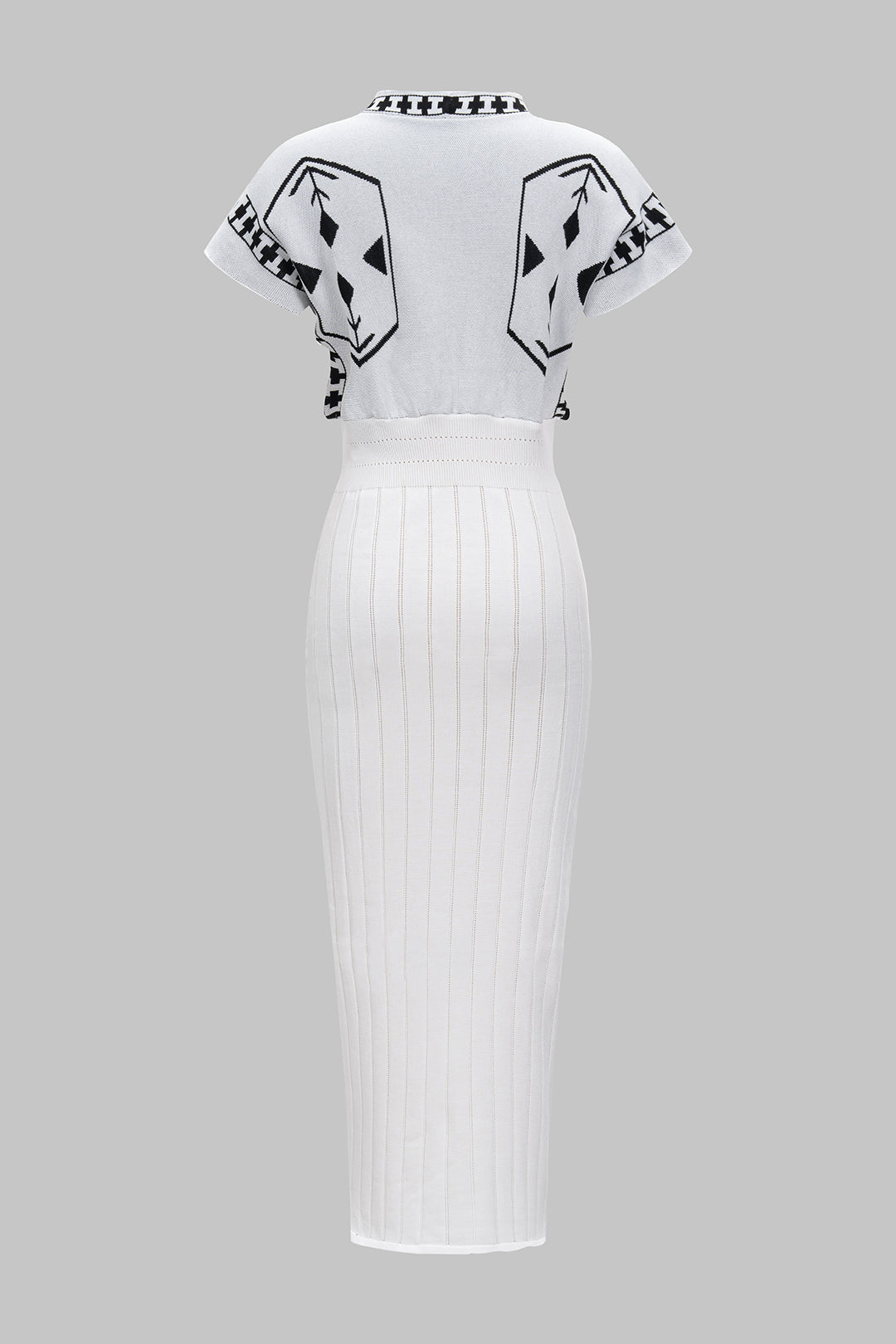 Knit Jacquard V-Neck Short-Sleeve Dress