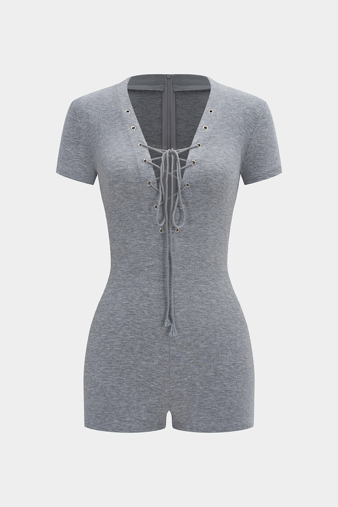 Zipper Strappy V-Neck Short Sleeve Romper