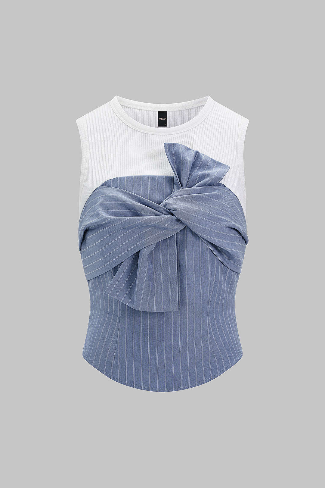 Tanktop mit Kontraststreifen, asymmetrischem Schnitt und Knoten-Detail