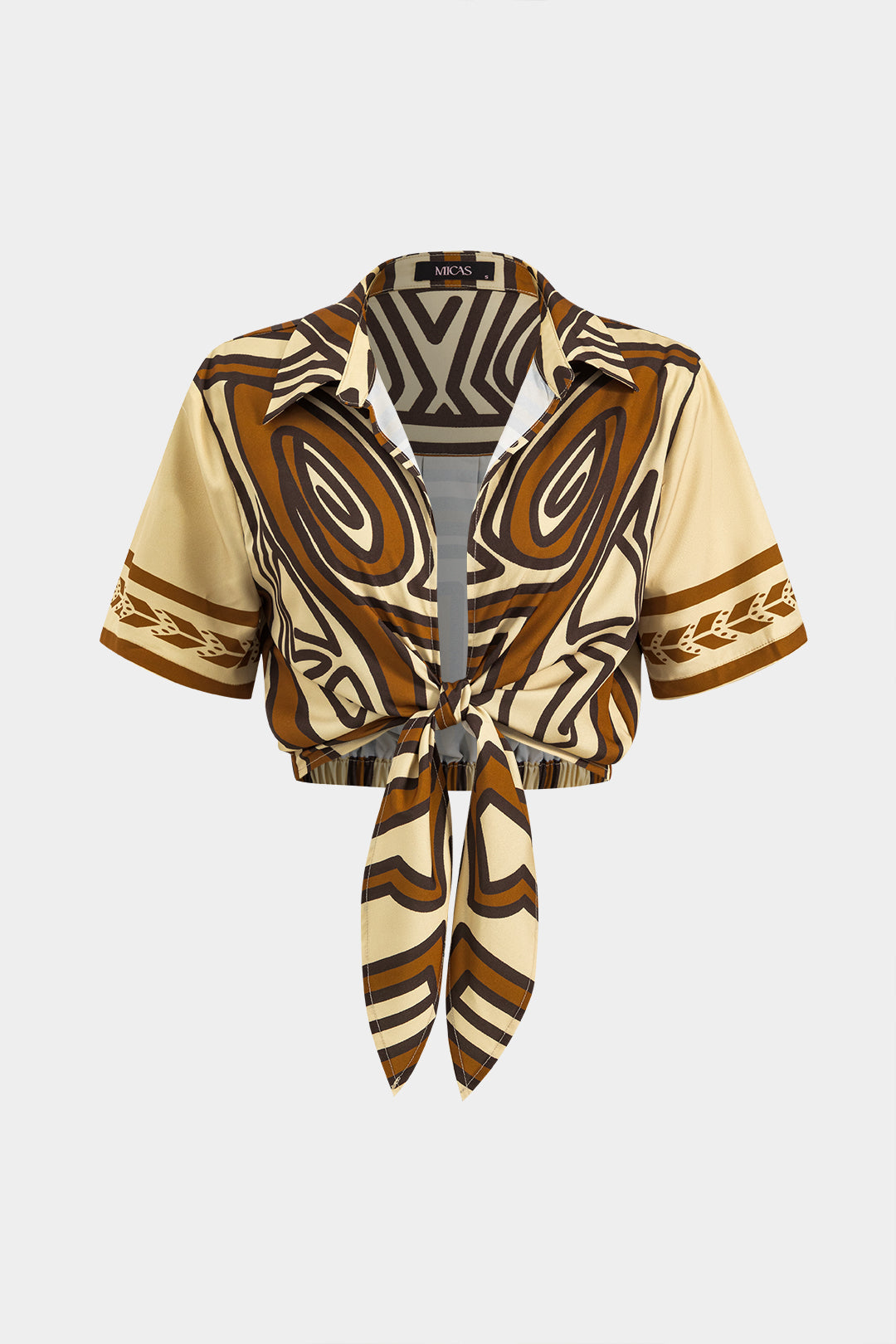 Bohemian Print Tie Front Short-Sleeve Shirt