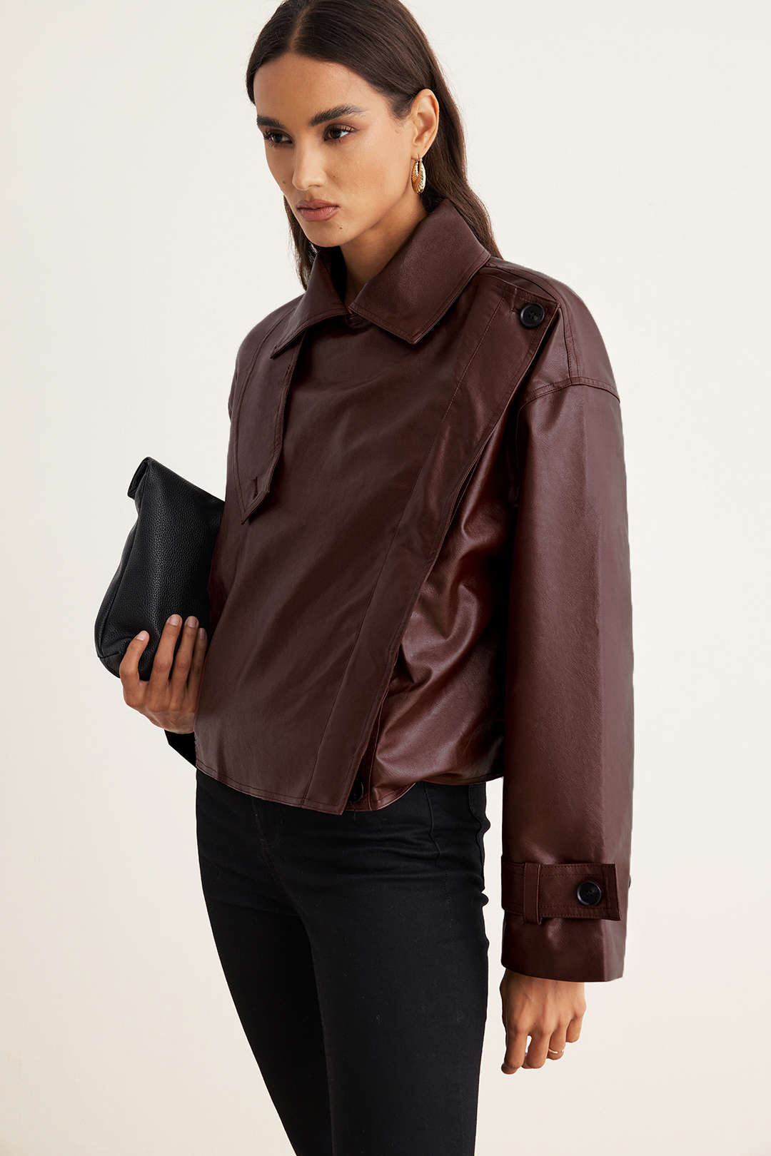 Faux Leather Asymmetrical Cropped Jacket
