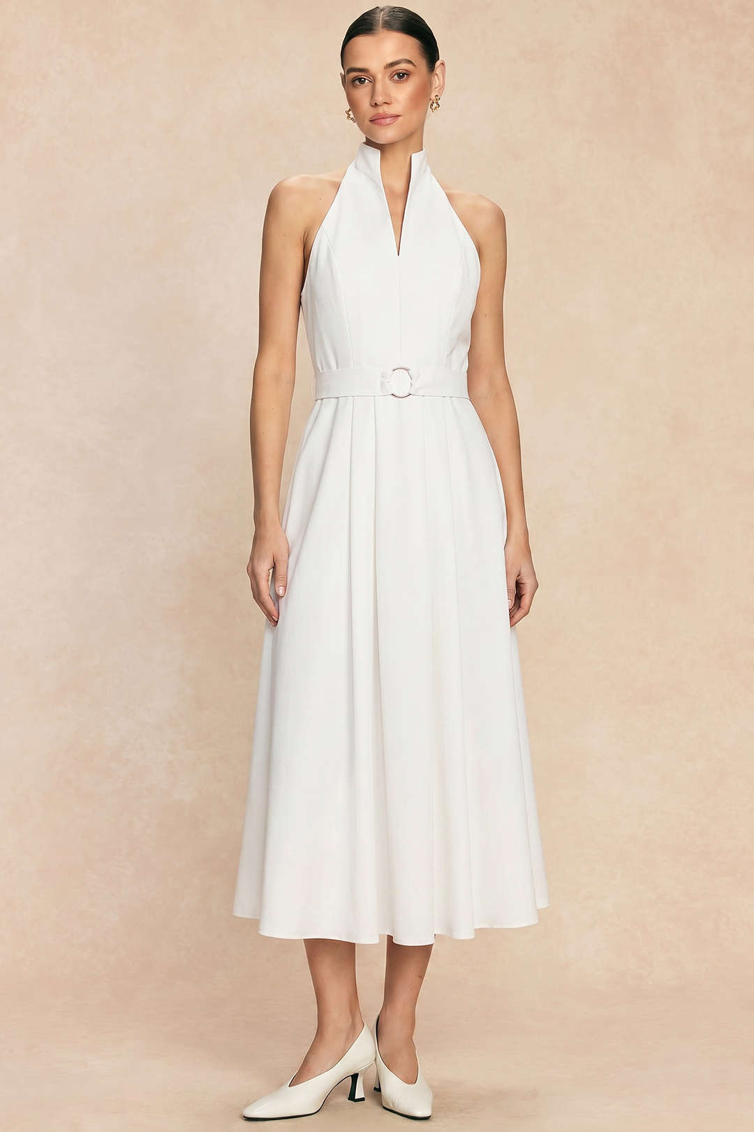 Robe midi sans manches ceinturée à col en V