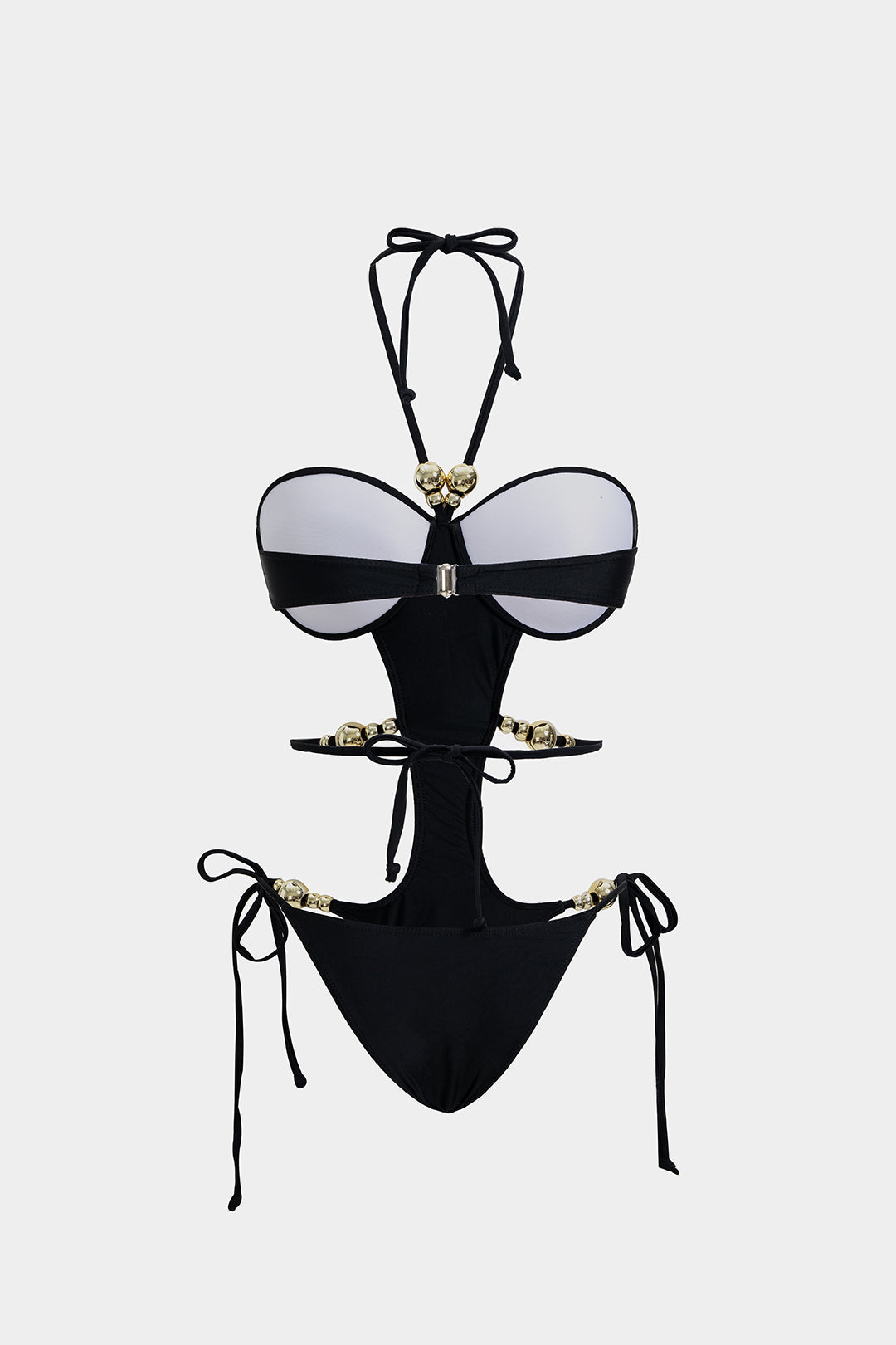 Metallic Tie-Up Beaded Cut Out Swimsuit