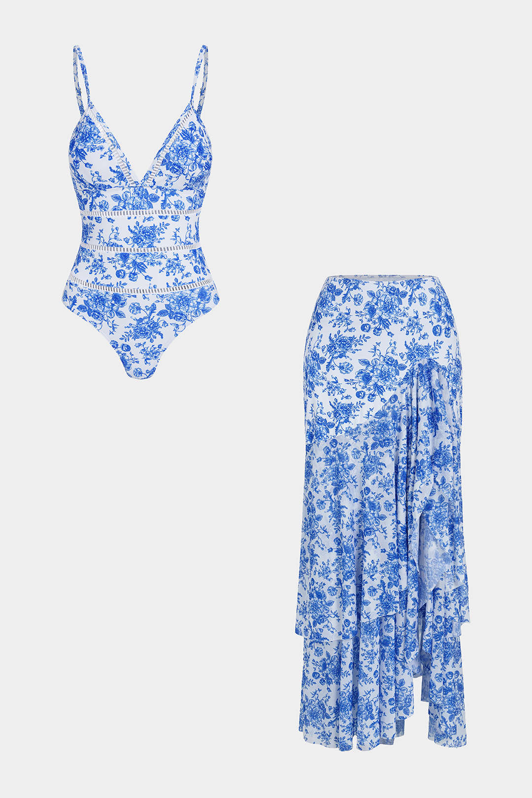 Bikini-Set mit Blumenmuster, V-Ausschnitt, Cut-Out und Wickeldetail