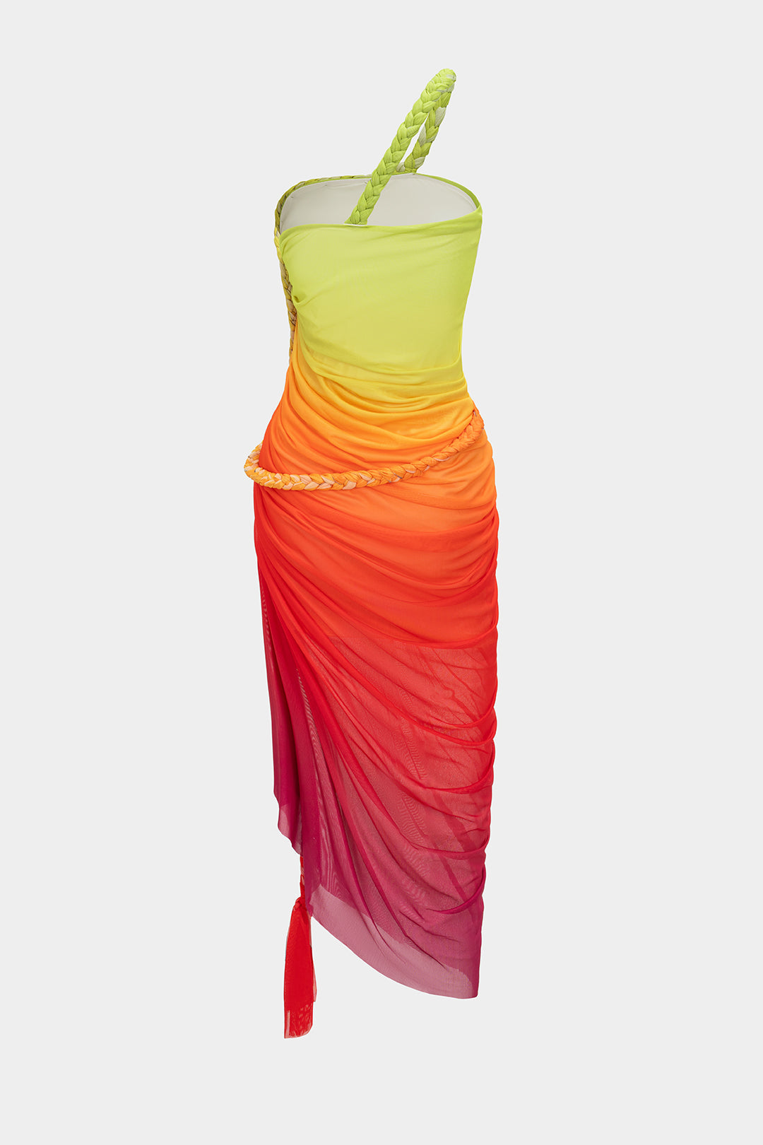 Robe midi sans manches fendue tressée en maille imprimée ombrée
