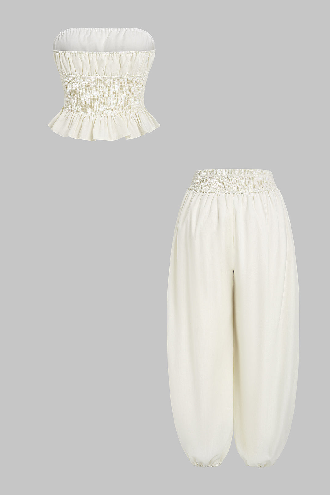 Gesmoktes Rüschen-Tube-Top und weite Ballonhose-Set