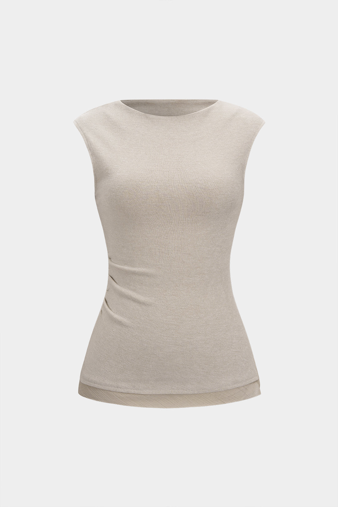 Knit Patchwork Round Neck Sleeveless Top