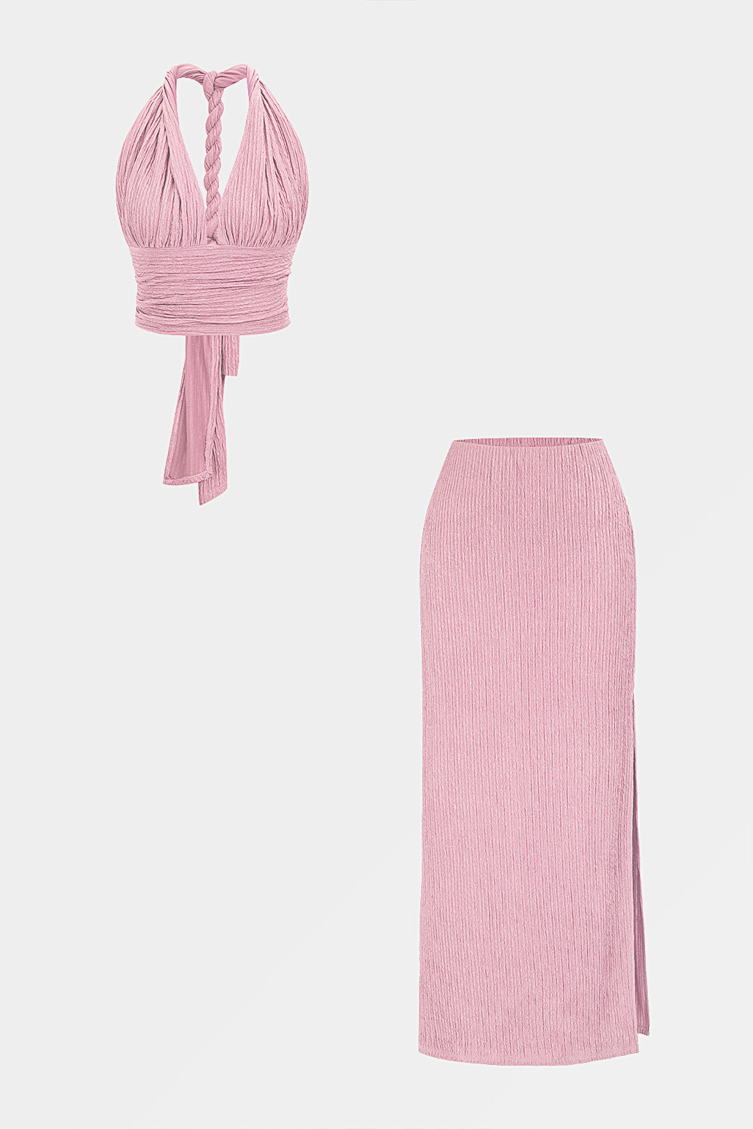 Twist Knot V-Neck Backless Sleeveless Top And Split Skirt Set
