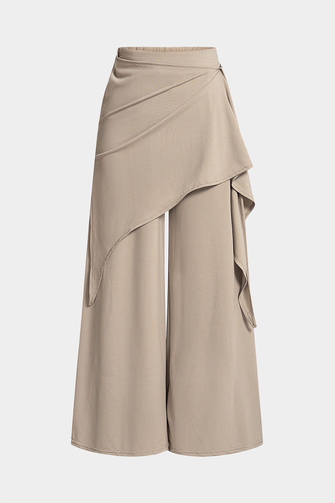Asymmetrische geraffte Hose mit weitem Bein und Bindedetail