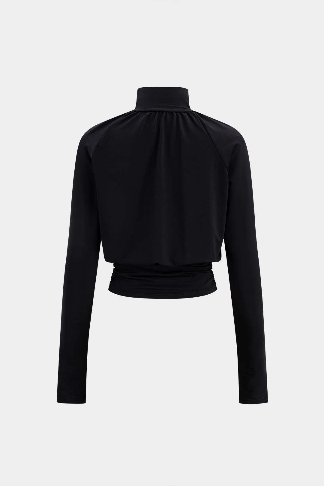 Basic Faux Leather High Collar Wrinkled Long Sleeve T-Shirt