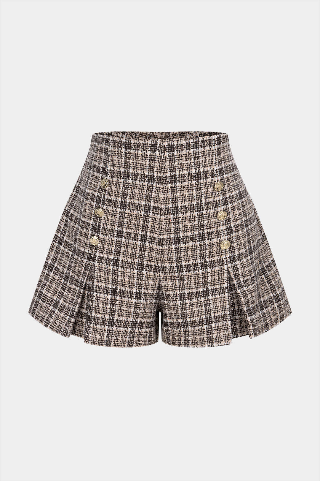 Karierte Shorts mit Knopf und hoher Taille