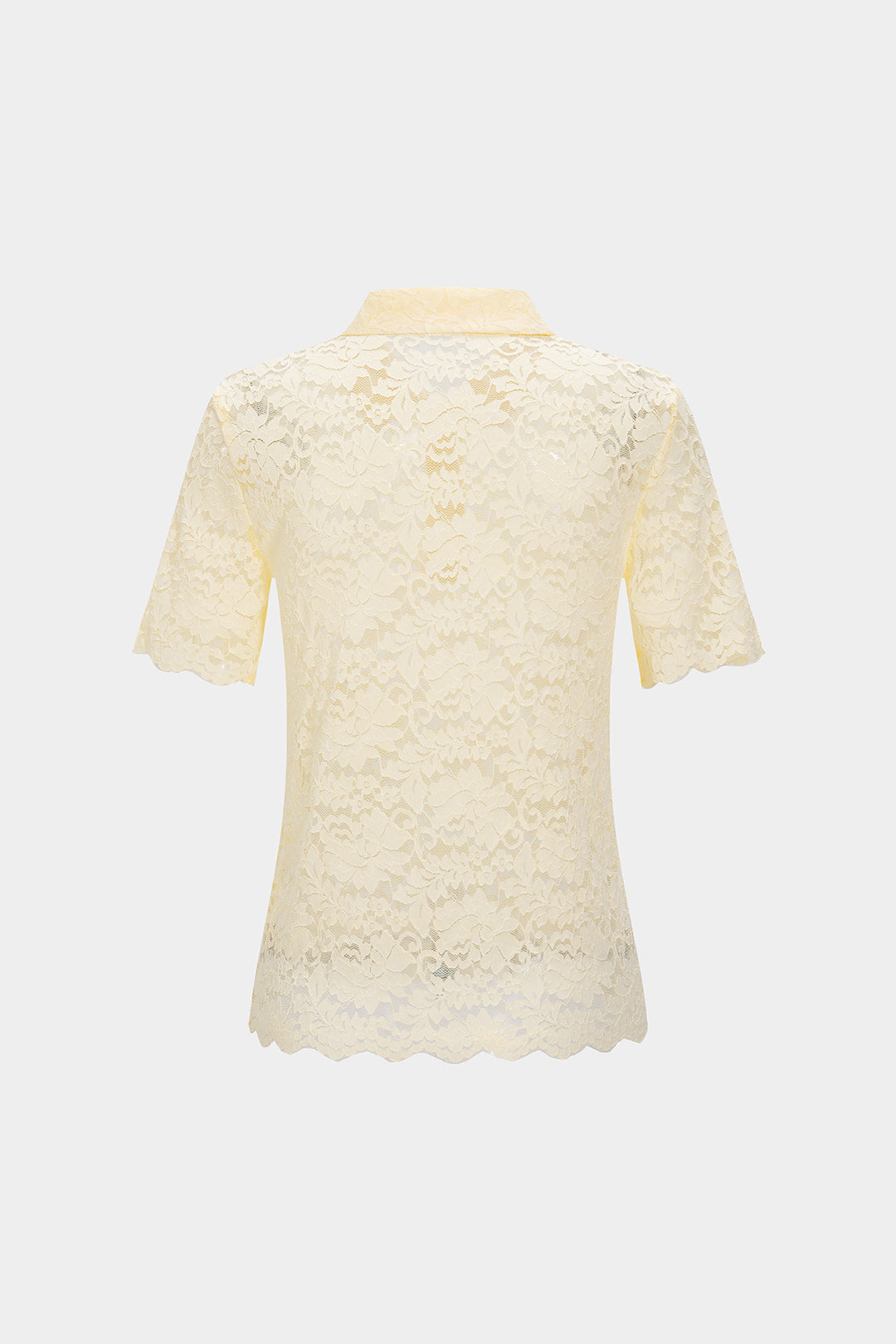 Haut en maille ajourée à col polo et manches courtes, patchwork floral en dentelle