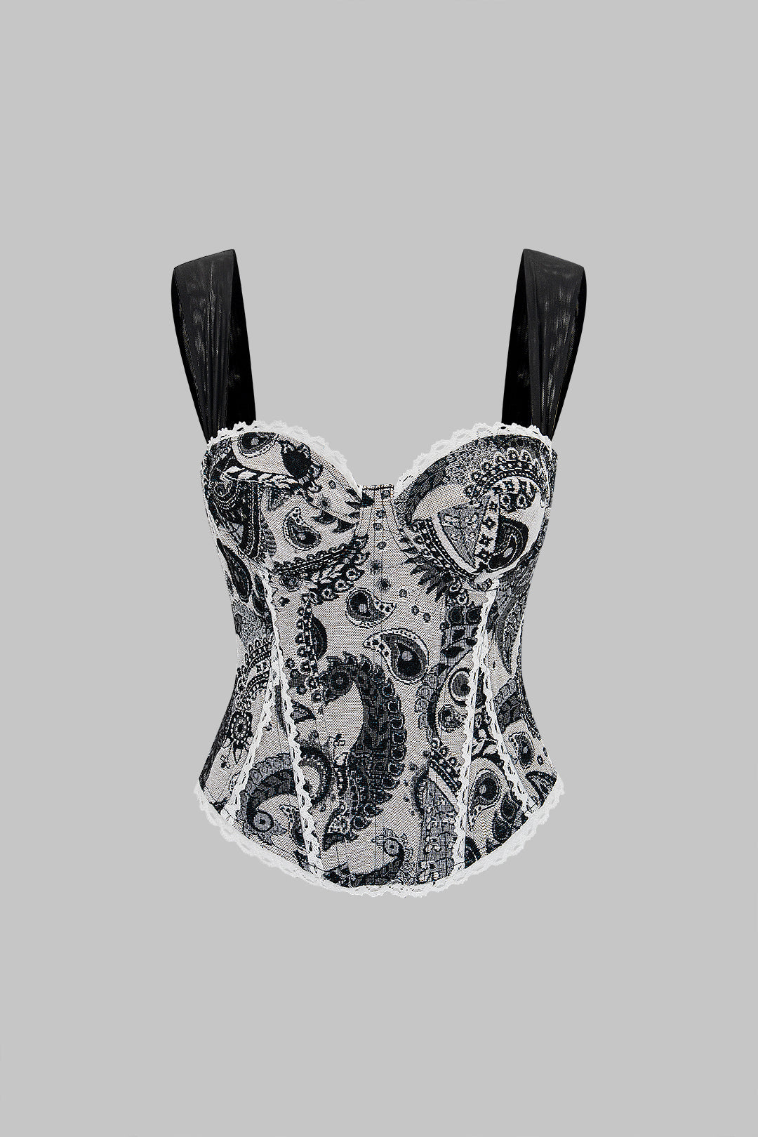 Jacquard-Patchwork-Korsett-Tanktop mit Reißverschluss