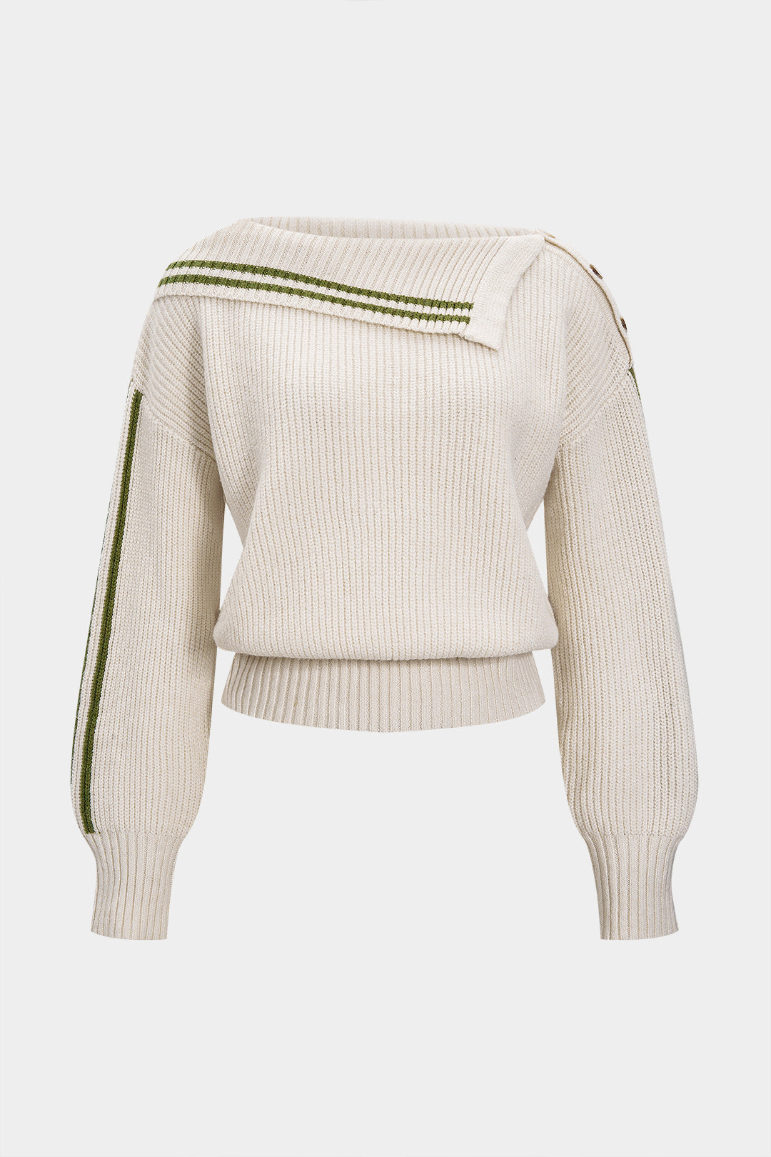 Knit Contrast Binding Asymmetrical Ribbed Long-Sleeve Top