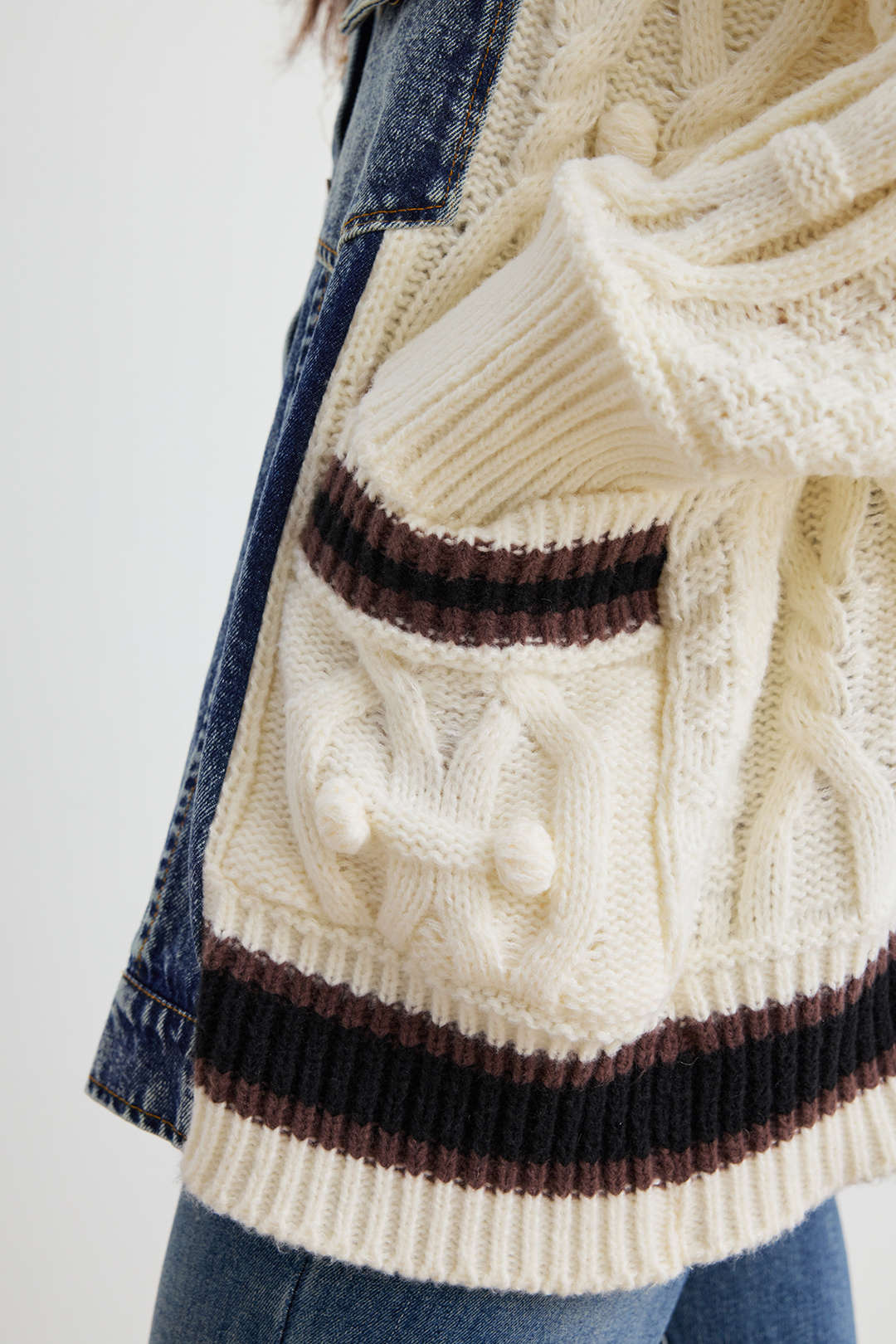 Gestrickter Denim Patchwork Cardigan