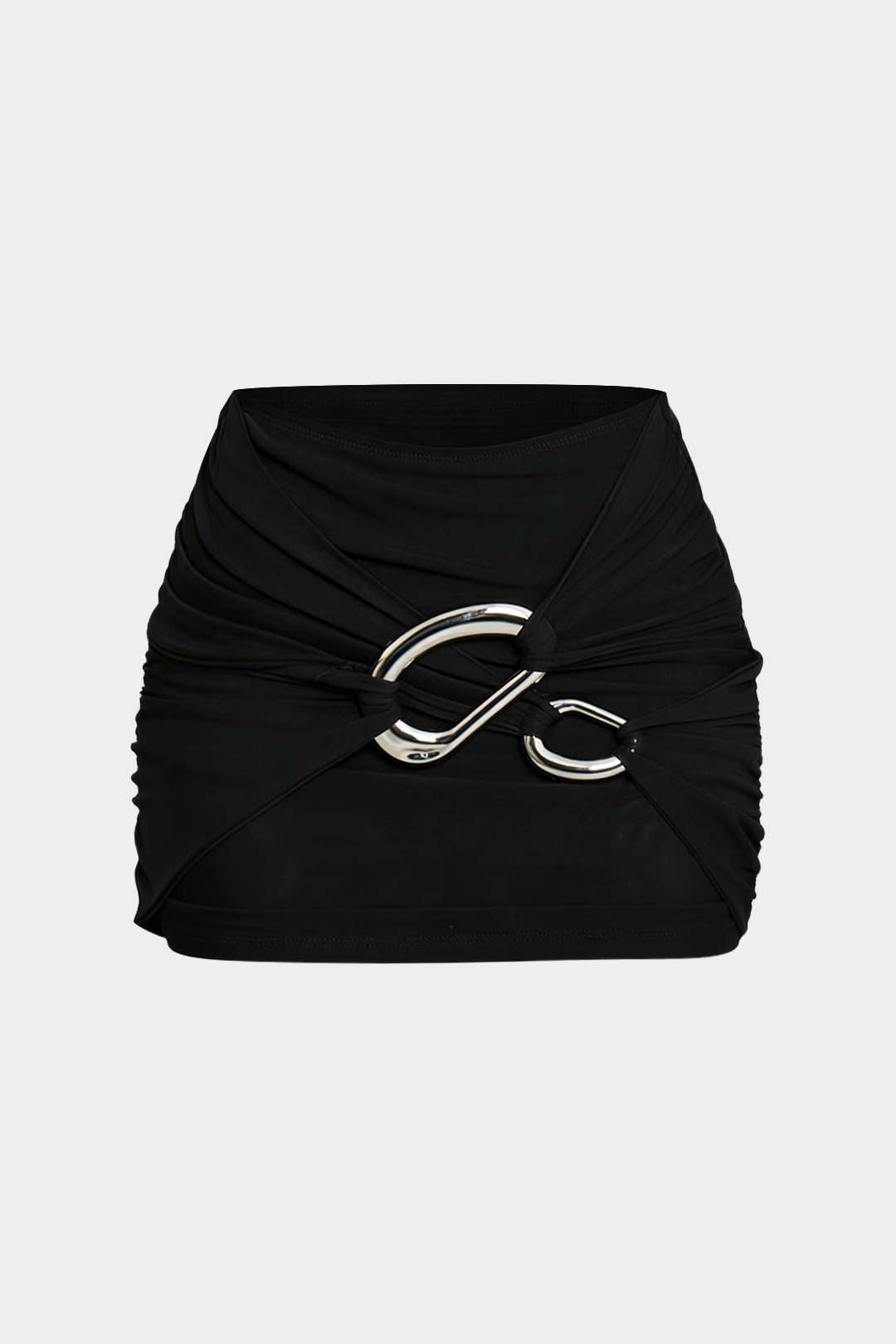 Mini-jupe asymétrique drapée à décor métallique