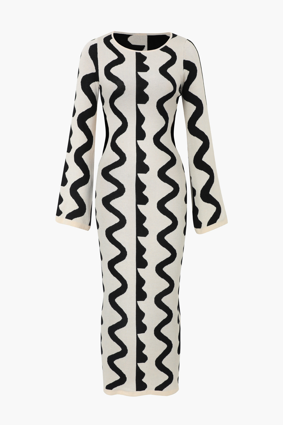 Robe en maille à manches longues à découpes latérales et motif ondulé
