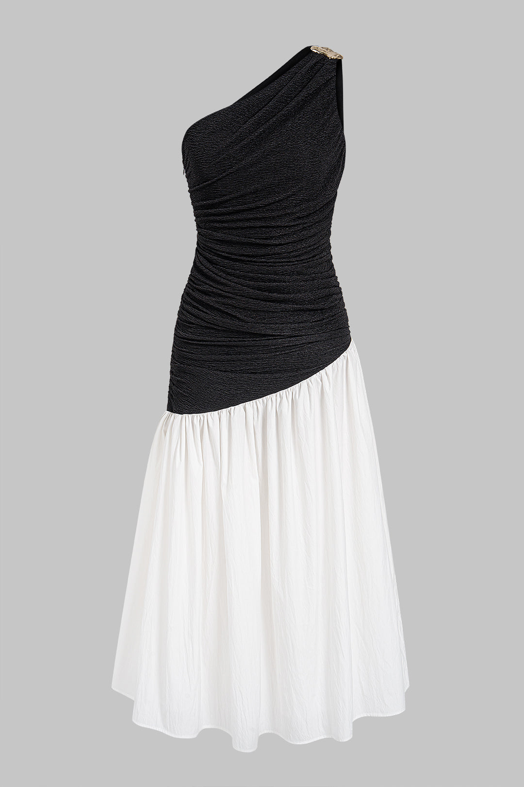 Maxikleid mit One-Shoulder-Träger, Metallic-Effekt, Raffungen und ärmellosem Design