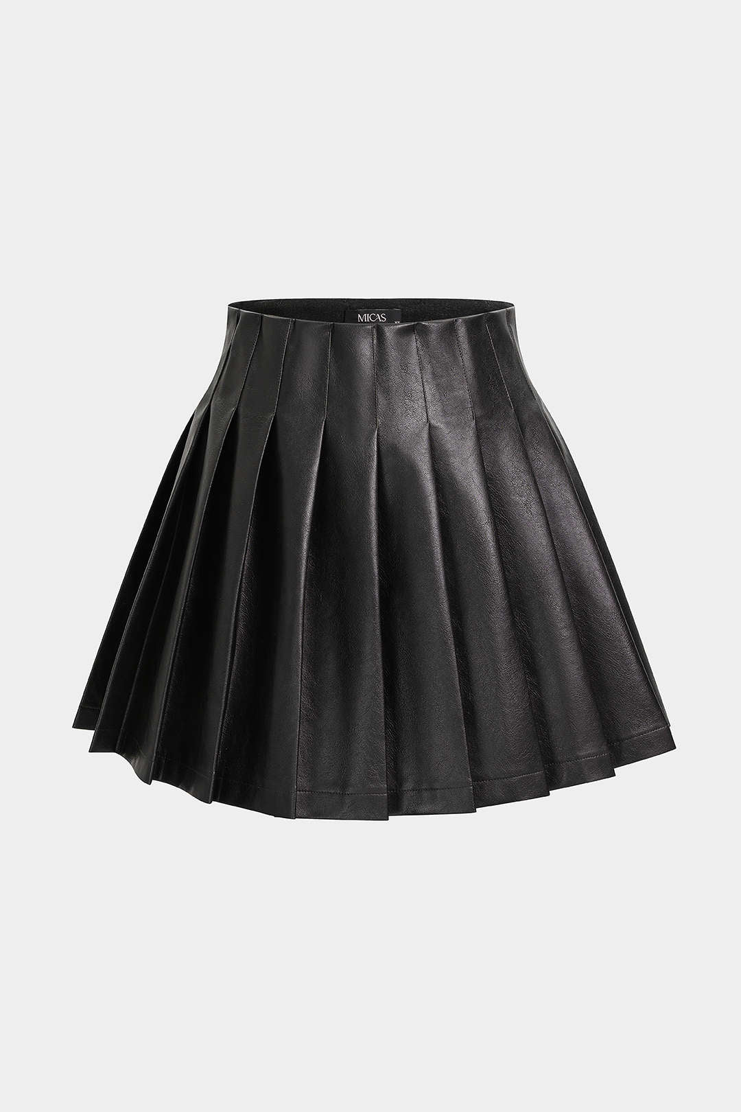 Washed Faux Leather Pleated Zipper Mini Skirt