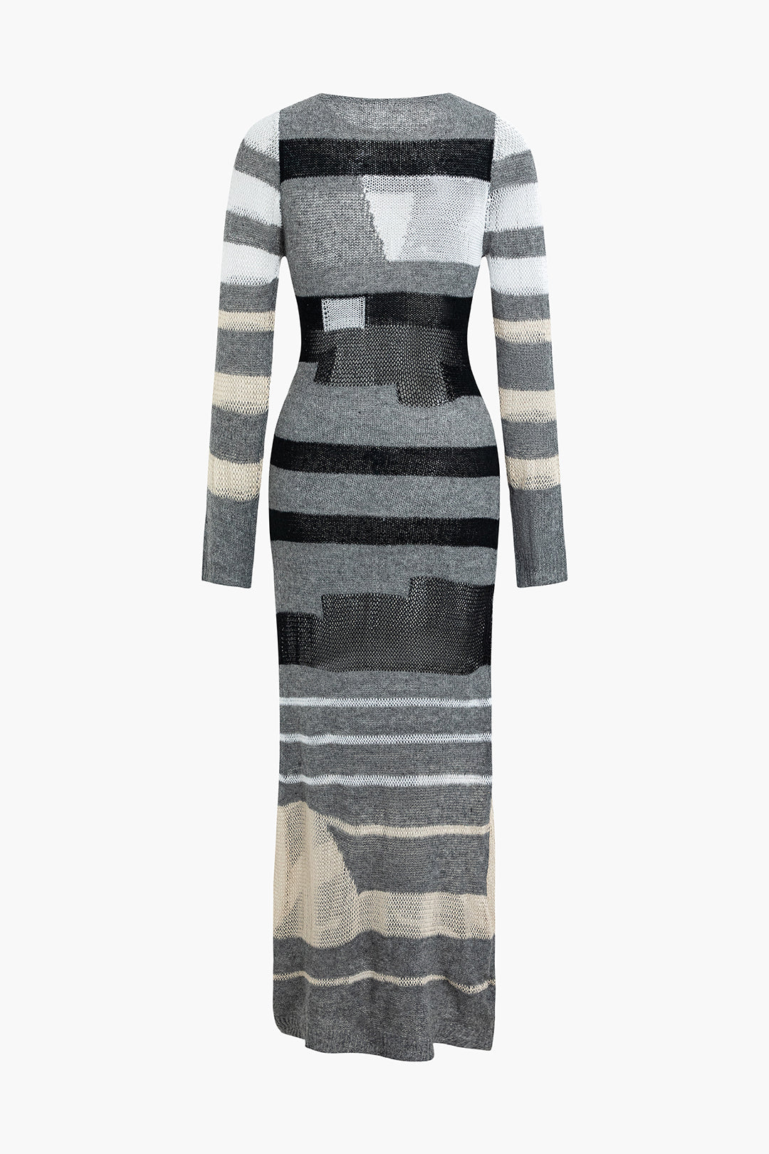 Durchbrochen gestricktes Maxikleid mit Rundhalsausschnitt und langen Ärmeln