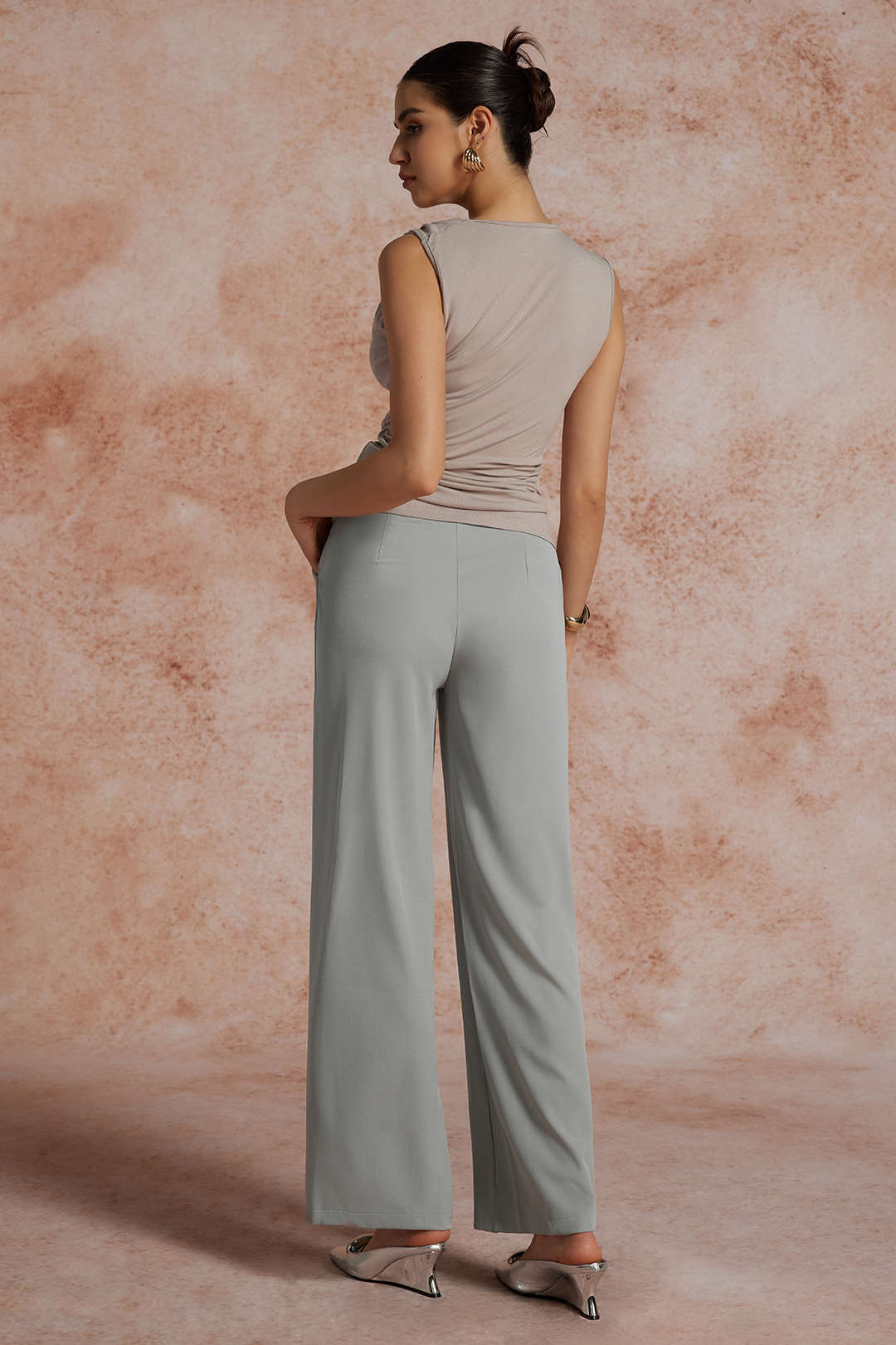 Asymmetric Cowl Neck Ruched Tank Top