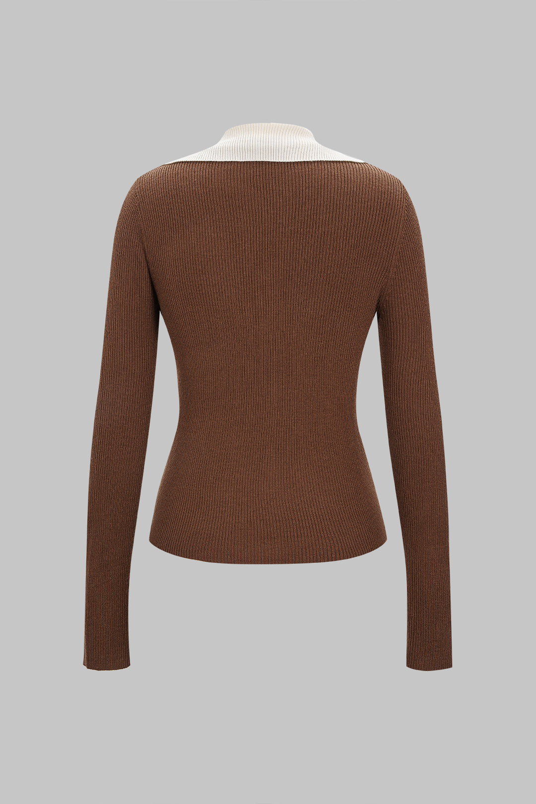 Knit V-Neck Contrast Button Long-Sleeve Top