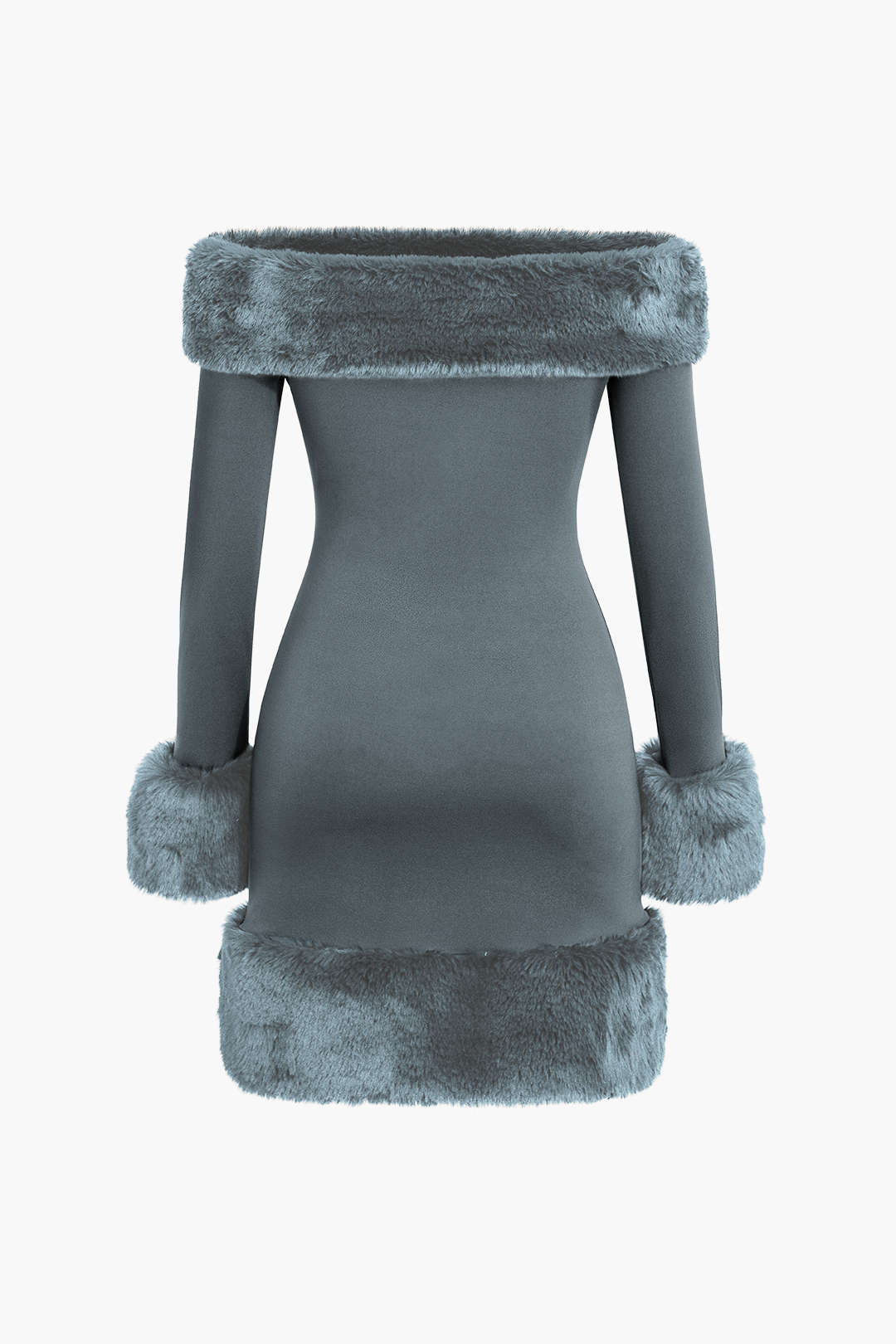 Mini-robe épaules dénudées avec bordure en fausse fourrure